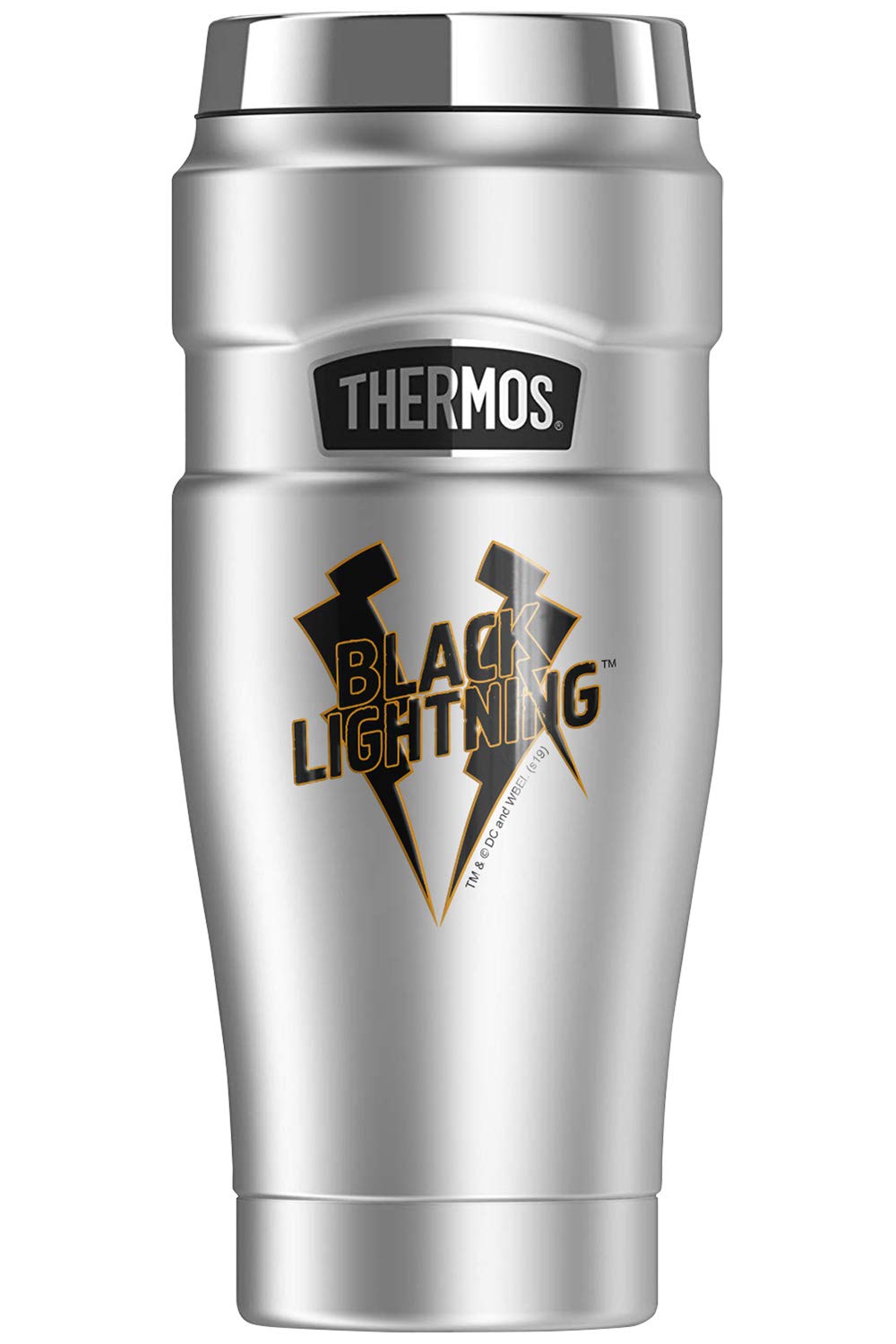 Black Lightning Logo THERMOS STAINLESS KING 16oz Stainless Steel Travel Tumbler - Vacuum Insulated Double Wall Coffee Mug for Hot & Cold Drinks - Perfect for Office, Gym, Camping and Outdoor Activities