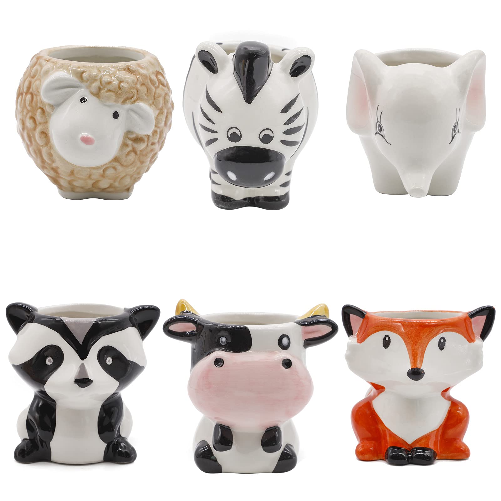 LiuSuper 6 Pack Cute Animal Succulent Plant Pots - Small Ceramic Planters for Office Desk, Home Decor, Indoor Gardening Gifts | Perfect for Succulents, Cacti, Air Plants & Fairy Garden Decorations