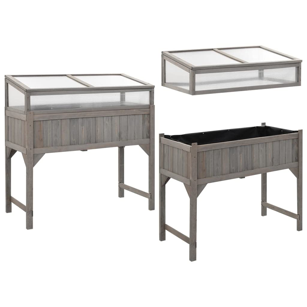 43.3x21.3x47.2 Inch Solid Fir Wood Raised Garden Bed with Greenhouse Cover - Outdoor Planter Box for Balcony, Patio & Yard - Perfect for Growing Vegetables, Flowers & Herbs