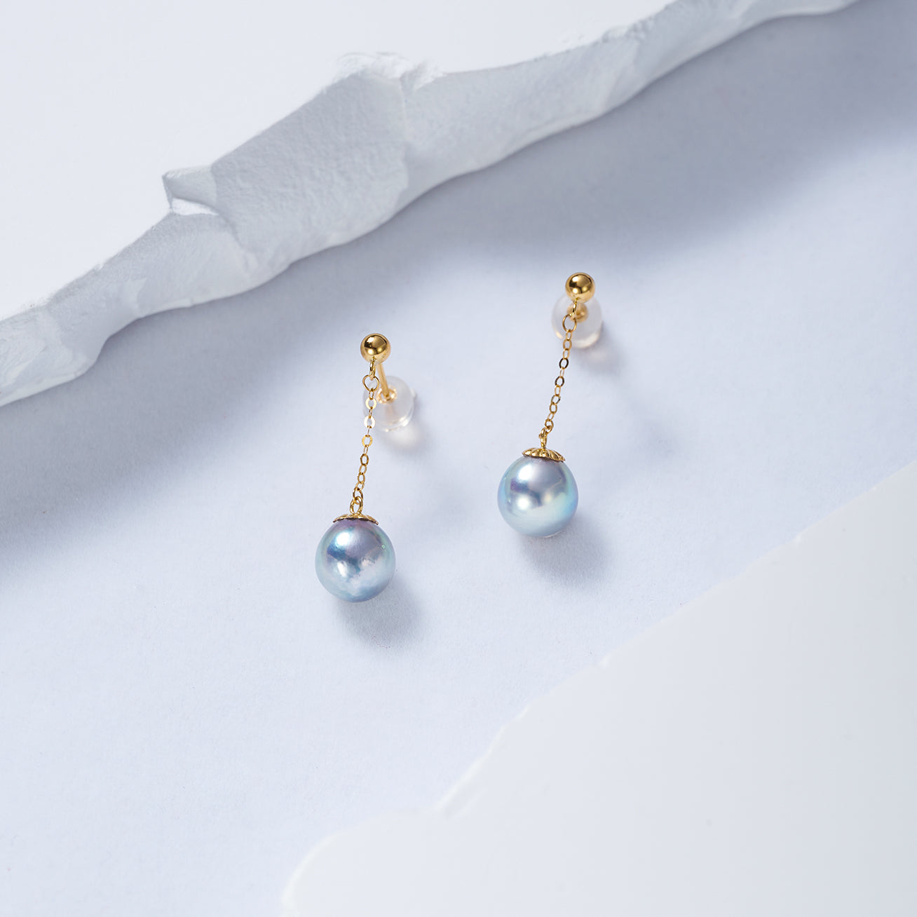 18K Gold Silver Blue Akoya Pearl Earrings for Women - Elegant Stud Earrings for Wedding, Party & Special Occasions | KE00163