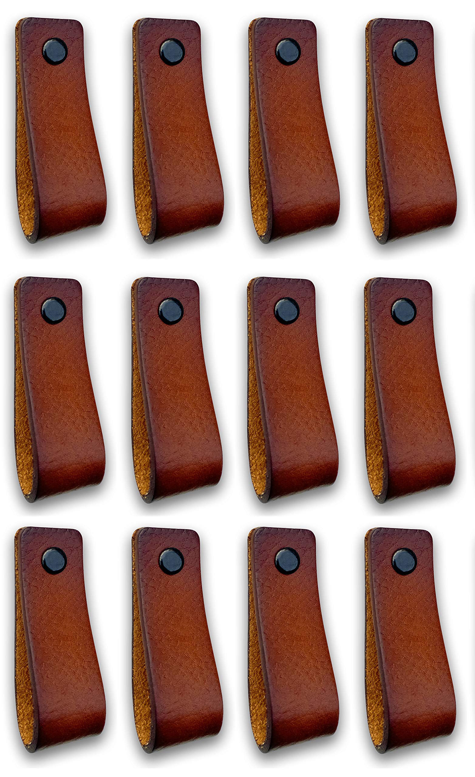 Brute Strength Leather Furniture Handles 24-Piece Set - 6.5x1 Inch Cognac Cabinet Pulls - Solid Wood Door Handles for Kitchen, Bathroom, Dresser & Cabinet Upgrades - Perfect for Home Renovation & DIY Projects