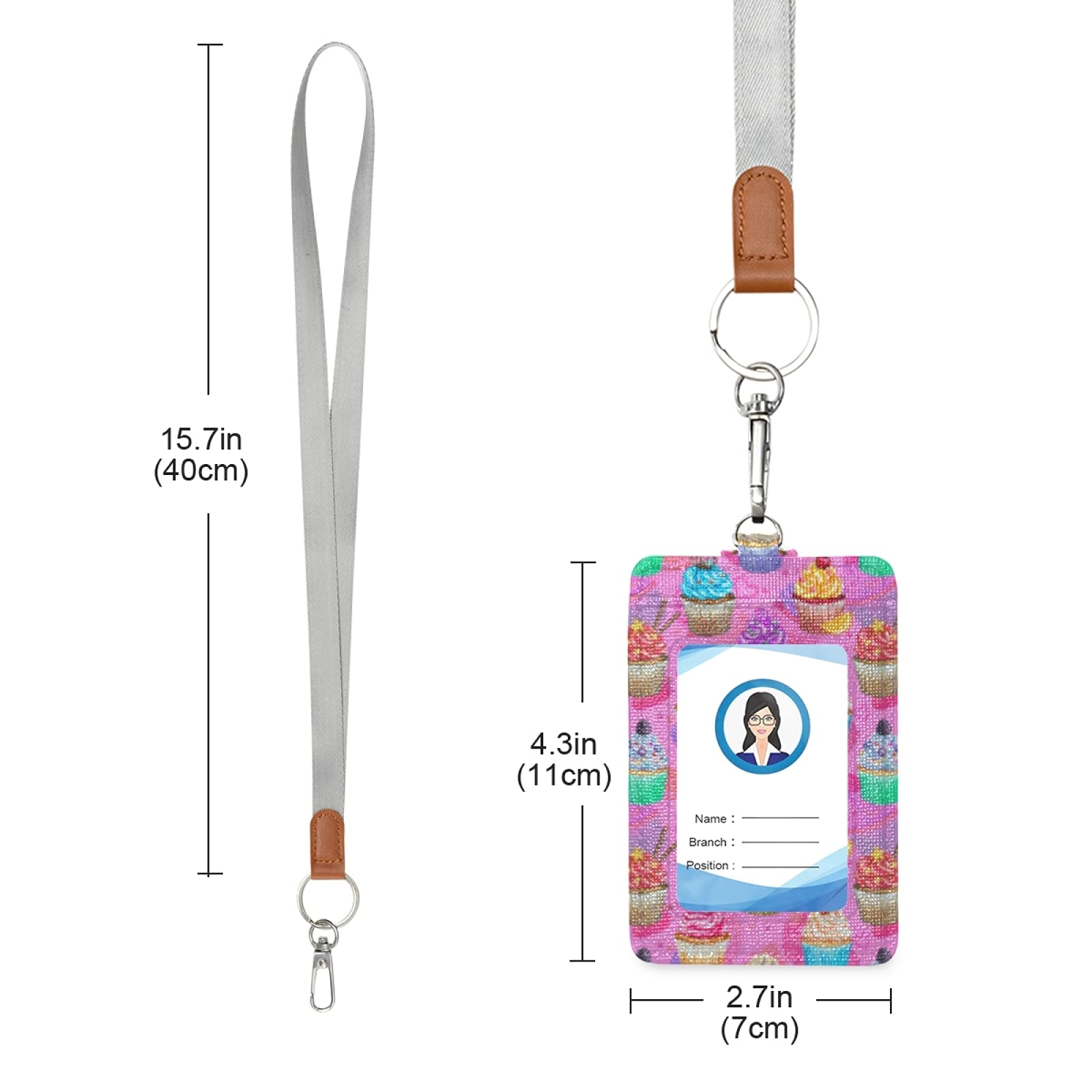 Pink Cupcakes ID Badge Holder with Lanyard for Office & School Staff