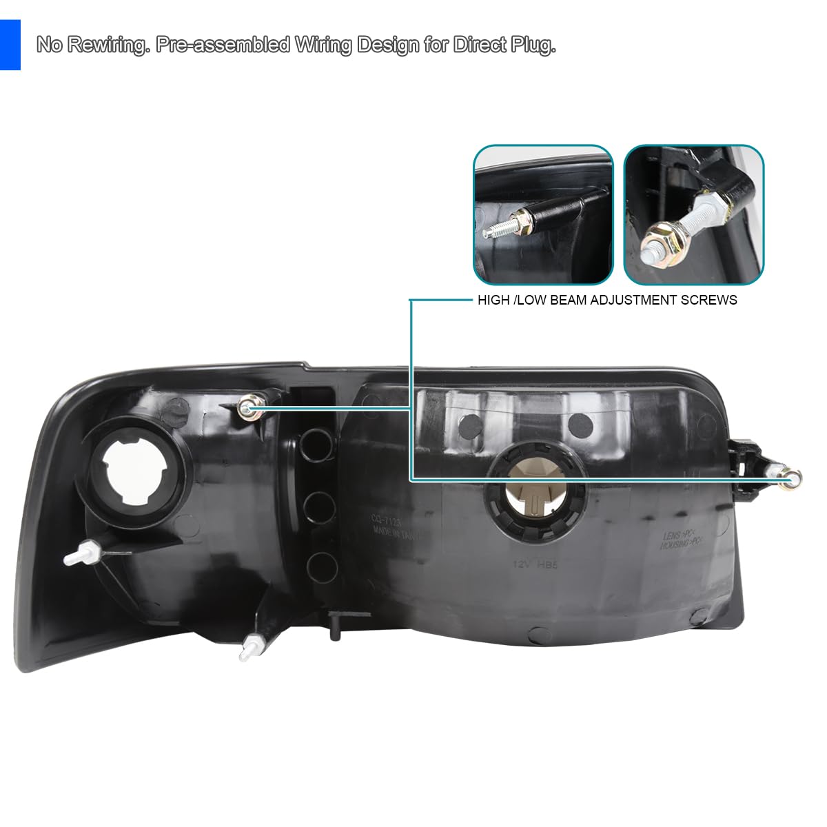 Spec-D Tuning Smoke Headlights & Corner Lights - Compatible with 1993-1997 Ford Ranger (Left & Right Pair) - Headlight Lamp Assembly for Improved Night Visibility & Aggressive Styling