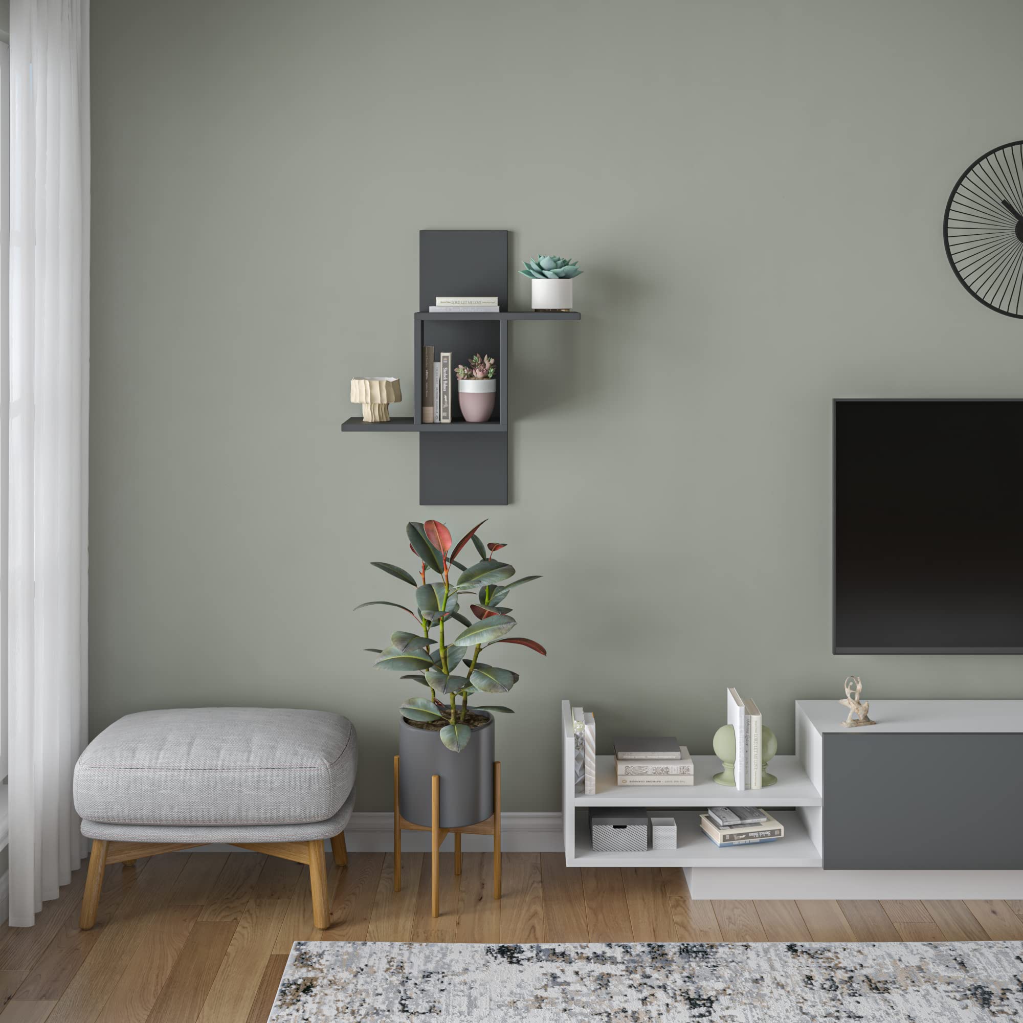 Ada Home Decor Waverley Modern Anthracite Wall Shelf 27.56