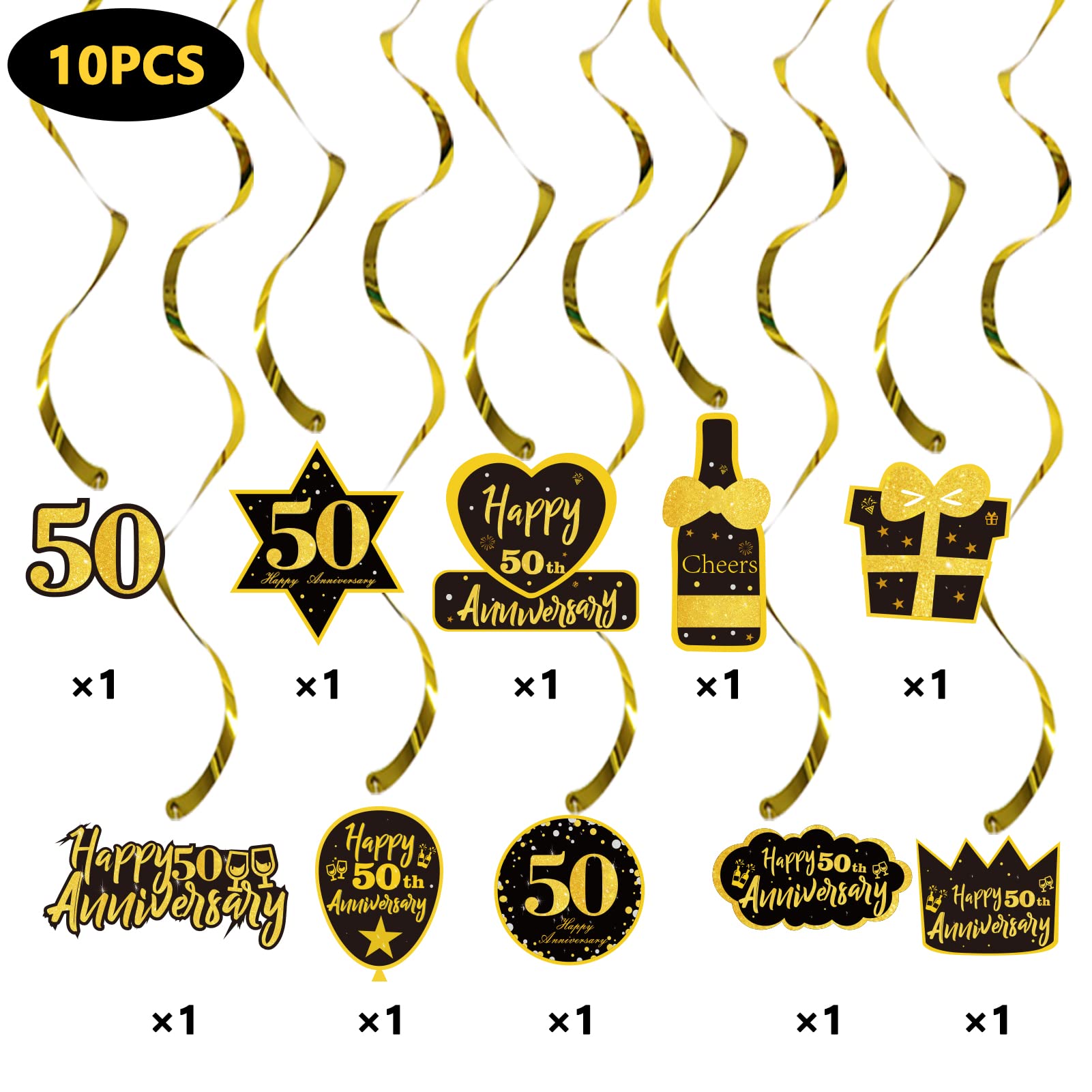 DARUNAXY 50th Anniversary Party Supplies Set - Black Gold Theme Decorations for 20 Guests | Includes Number 50 Balloon, Table Cover, Disposable Cutlery (Forks, Knives, Spoons), Plates, Napkins, Cups, Foil Balloons & Hanging Swirls | Perfect for Birthday Celebrations, Retirement Parties, Milestone Events