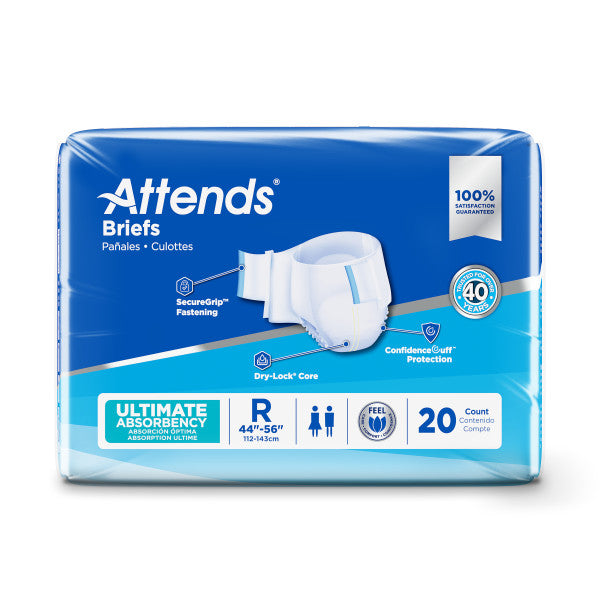 Attends Briefs - Ultimate Absorbency Adult Diapers for Incontinence Protection | Comfortable & Disposable Underwear for Men & Women | Ideal for Overnight Use, Travel & Active Lifestyle
