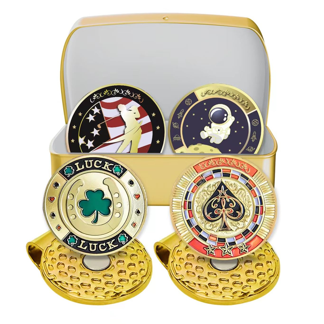 Premium Golf Ball Markers with Hat Clips - 12-Piece Set with Storage Box for Men & Women | Magnetic Golf Accessories for Caps & Visors | Perfect Golf Tournament Gifts & On-Course Essentials