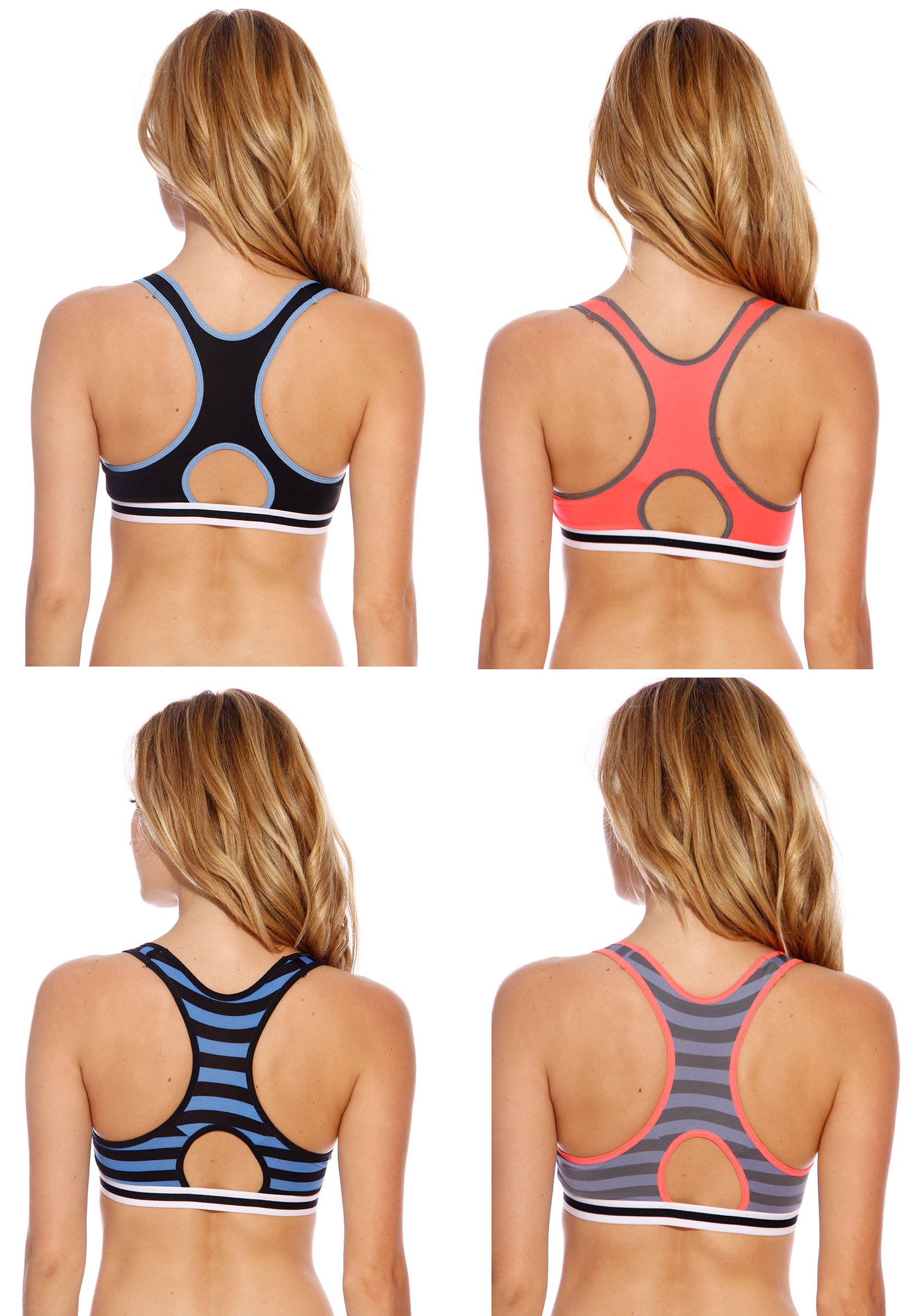 High Support Racerback Sports Bras for Women - 4 Pack - Moisture Wicking & Breathable for Yoga, Running, Gym Workouts