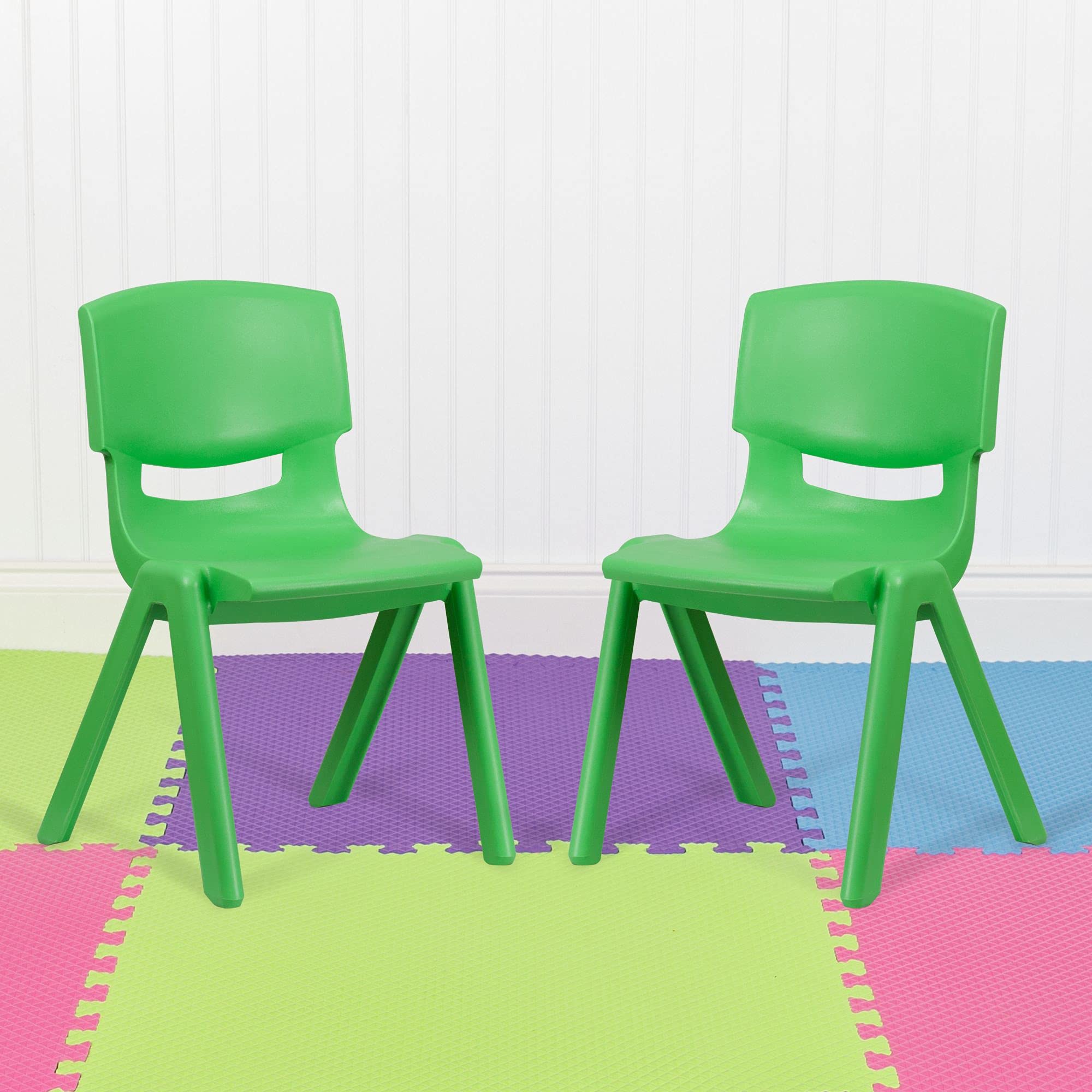 Flash Furniture Whitney 2-Pack Green Plastic Stackable School Chairs - 15.5