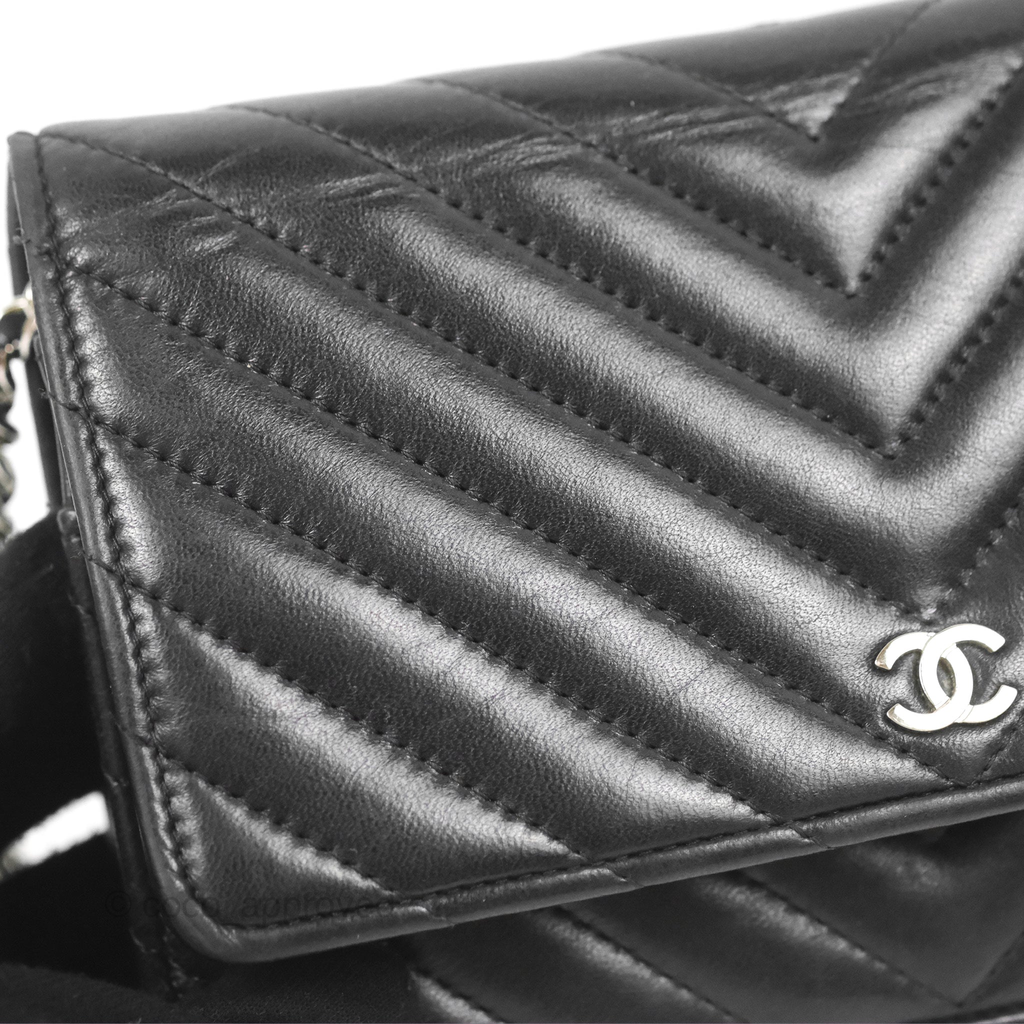 Chanel Classic Chevron Wallet on Chain WOC - Black Lambskin Leather with Silver Hardware | Crossbody Bag for Women, Perfect for Evening Events & Daily Use