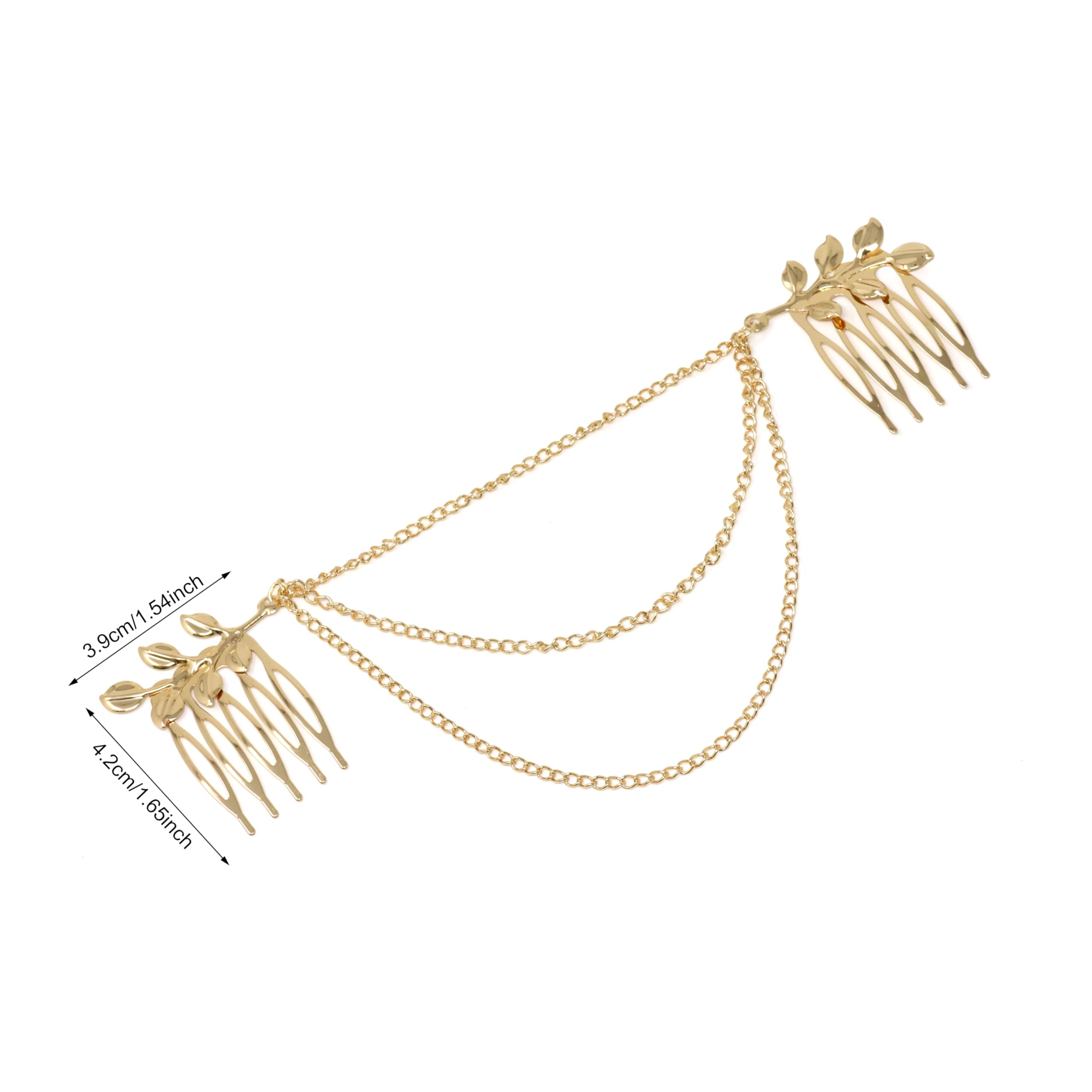 Yueton 2 Pack Fashion Women's Athena Olive Branch Tassel Leaf Hair Clips - Boho Hair Barrettes Bobby Pins for Bridal Headwear, Edge Clips, Cuffs & Headbands - Perfect for Weddings, Parties & Everyday Boho Style