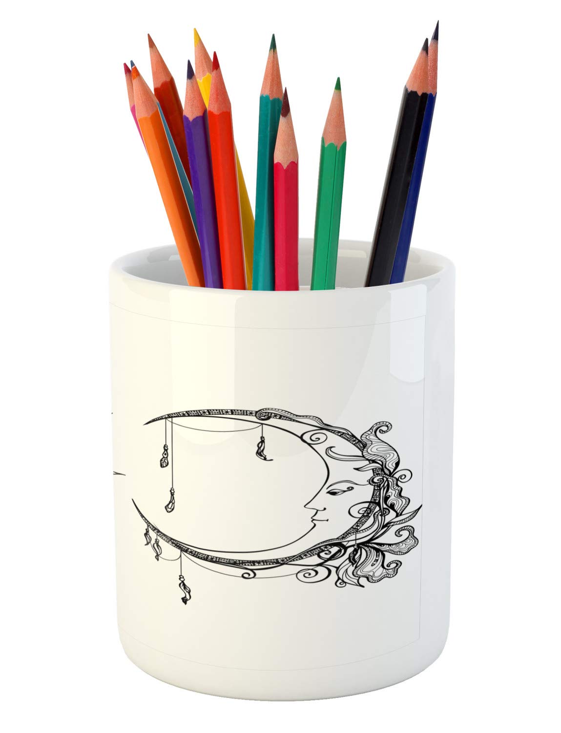 Celestial Ceramic Pen Holder - Sun & Moon Design for Office Desk