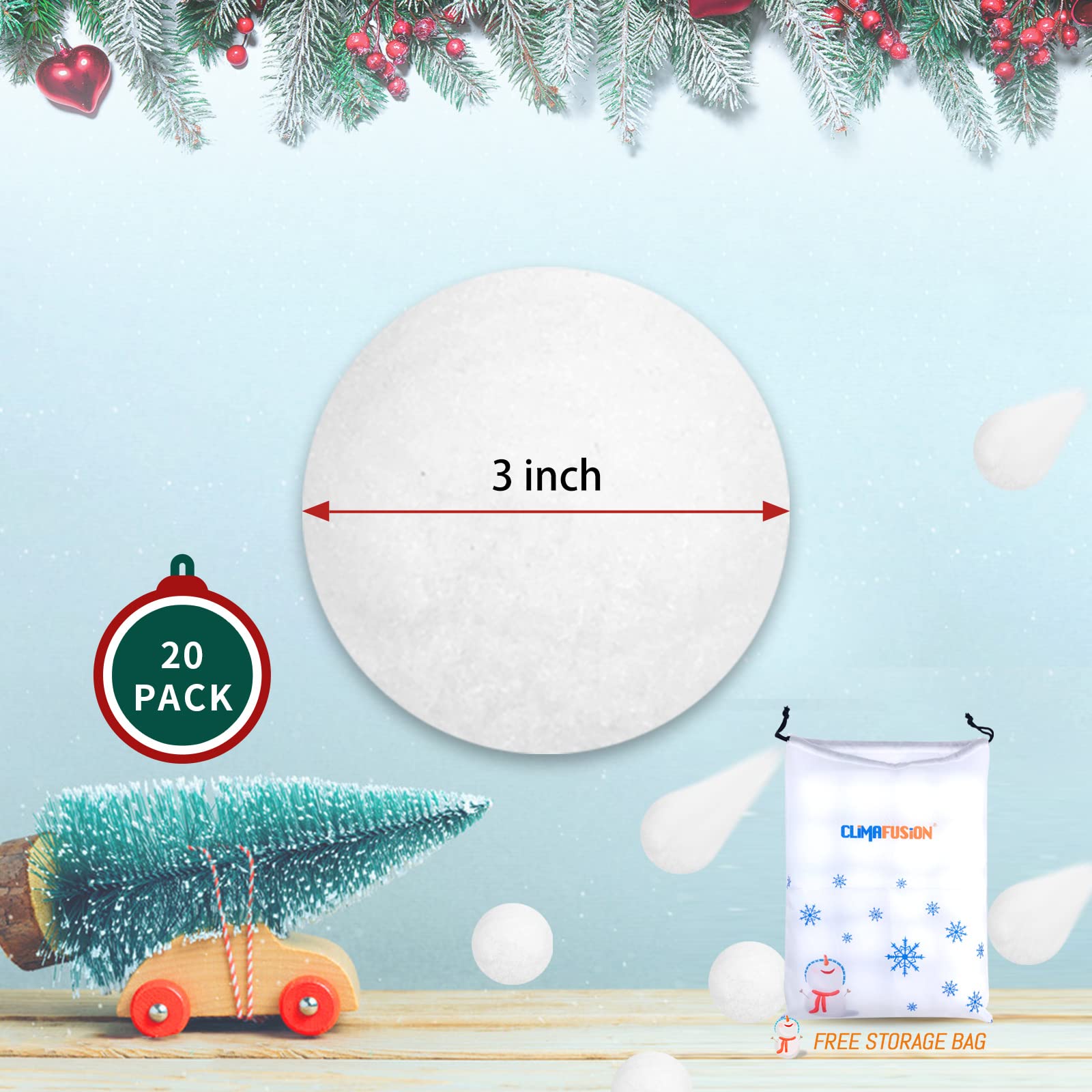 20 Pack Soft Fake Snowballs for Kids - 3 Inch Indoor & Outdoor Christmas Snowball Fight Toys - Safe Winter Holiday Toss Game for Family Fun & Party Activities