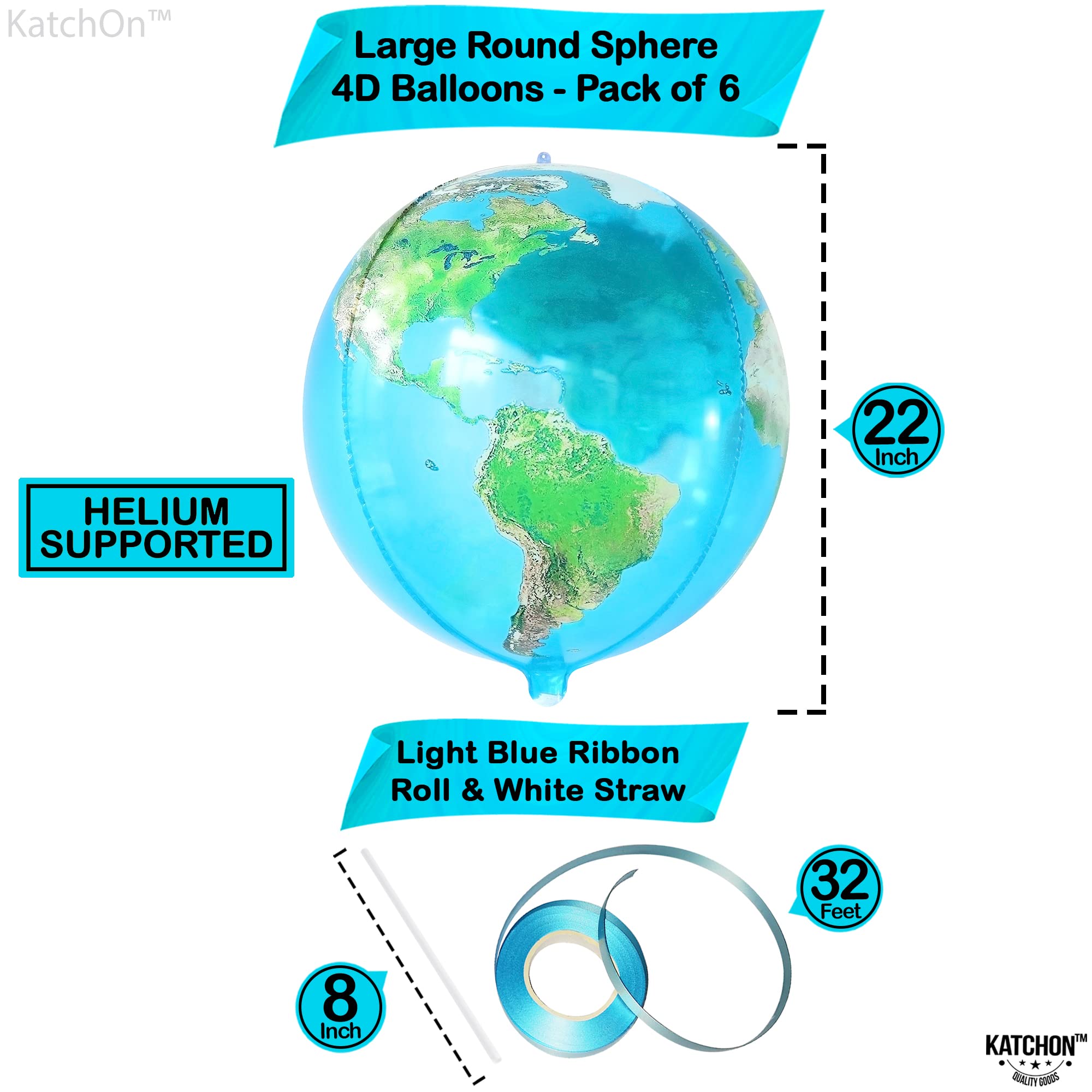 22 Inch Large Earth Bubble Balloons - Pack of 6 | 360 Degree Transparent World Map Globe Balloons for Earth Day Decorations, Birthday Parties, Baby Showers & Classroom Learning Activities