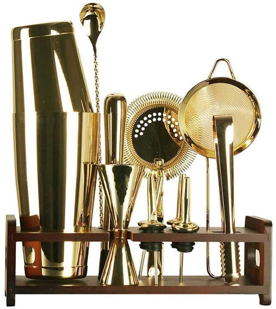 Premium 18.6 oz Cocktail Shaker Set - Bartender Kit with Stand for Whiskey, Tequila & Martinis | Includes Stainless Steel Martini Shaker, Jigger, Mixing Spoon & Strainer (Golden) | Perfect for Home Bars, Parties & Professional Mixology