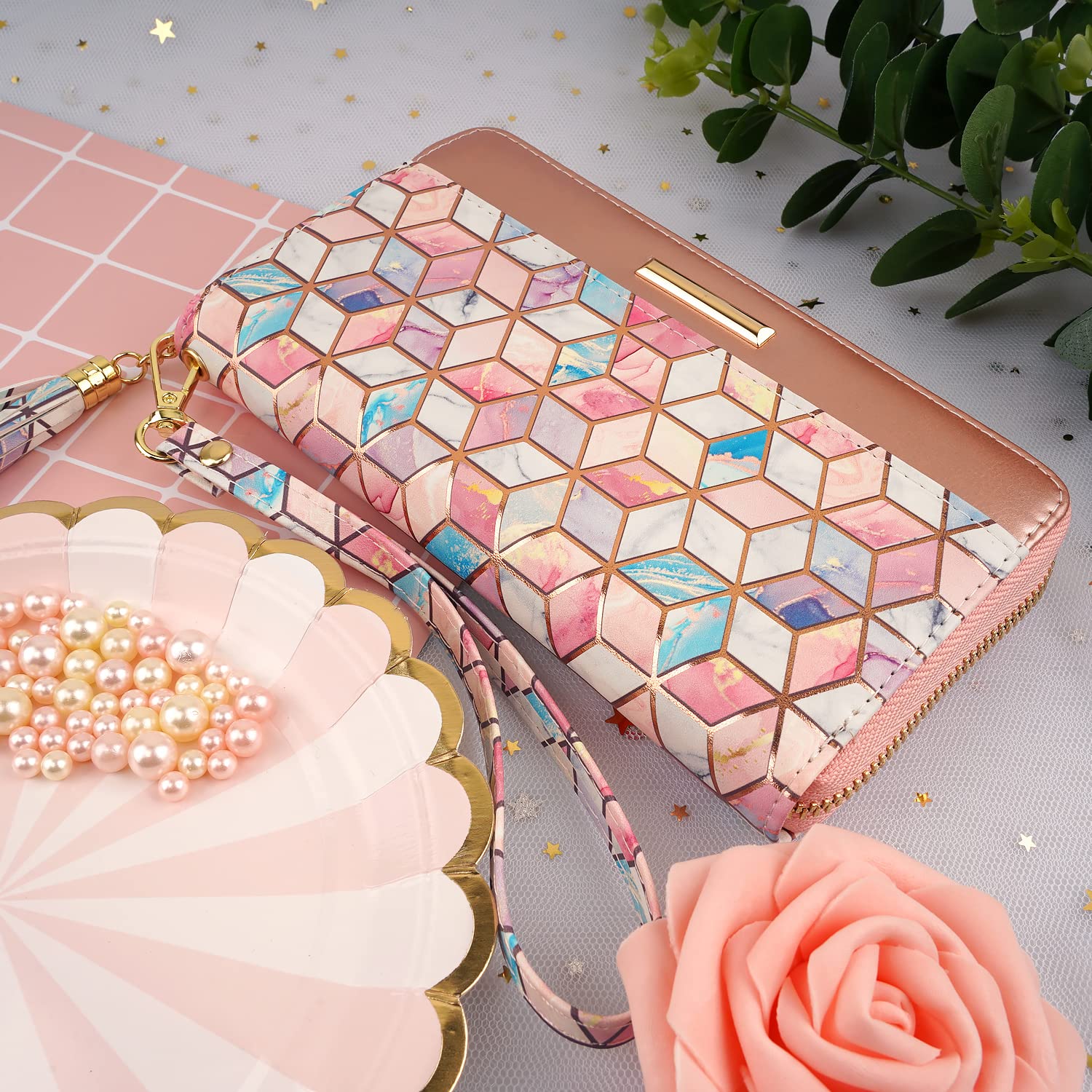 Women's PU Leather Wallet with Card Holder & Wrist Strap - Stylish Tassel Clutch Organizer for Credit Cards, Cash & ID - Perfect for Parties, Travel & Everyday Use
