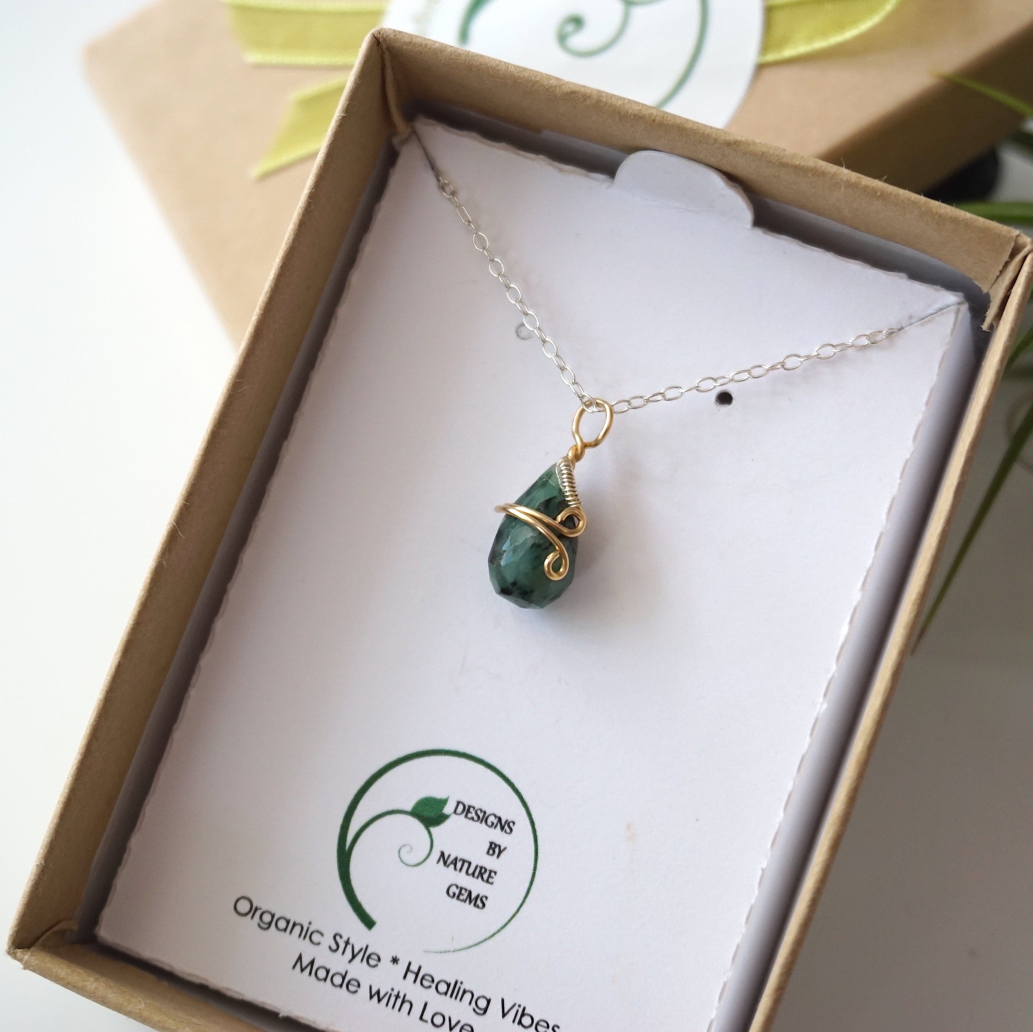 14K Gold Filled Raw Emerald Charm Necklace for Women - Elegant Sterling Silver Pendant Jewelry Gift for Birthday, Anniversary & Special Occasions