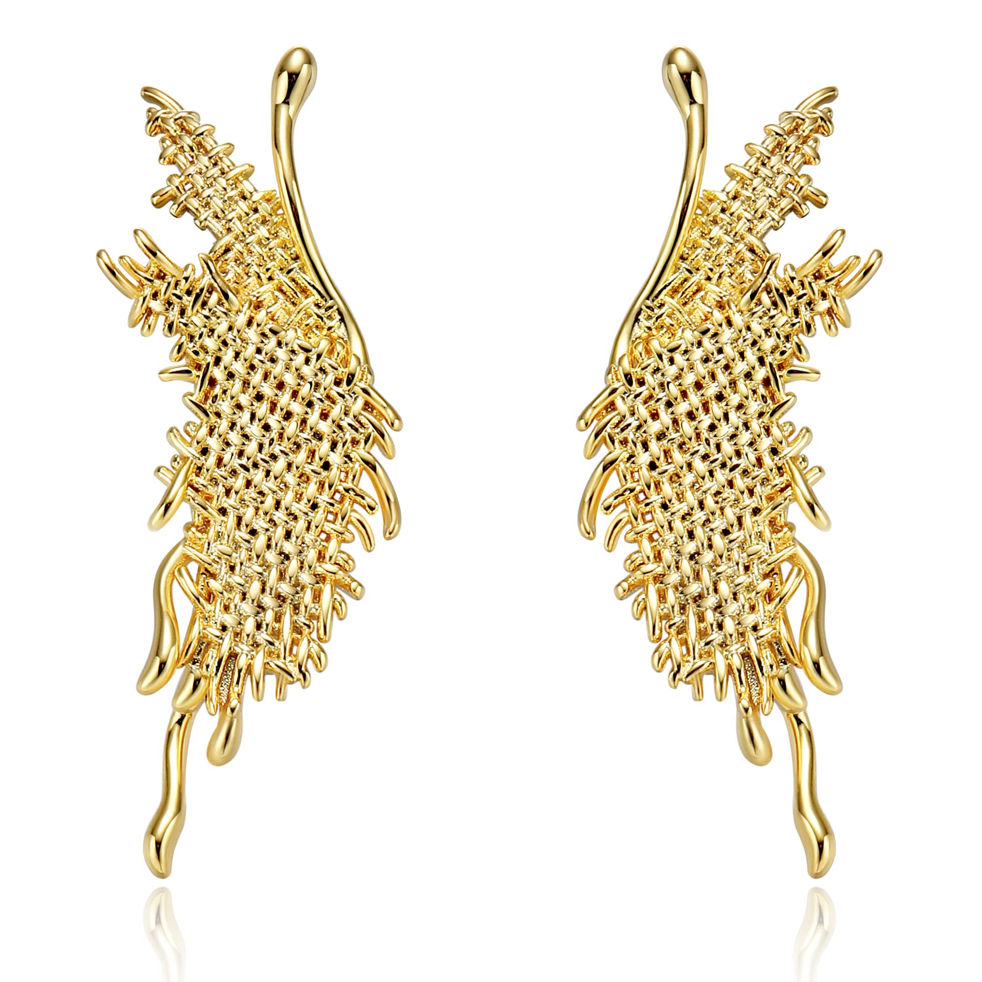 LecAit 18k Gold Plated 925 Sterling Silver Woven Texture Stud Earrings for Women - Hypoallergenic Statement Jewelry Gifts for Girls | Perfect for Parties, Weddings & Everyday Wear