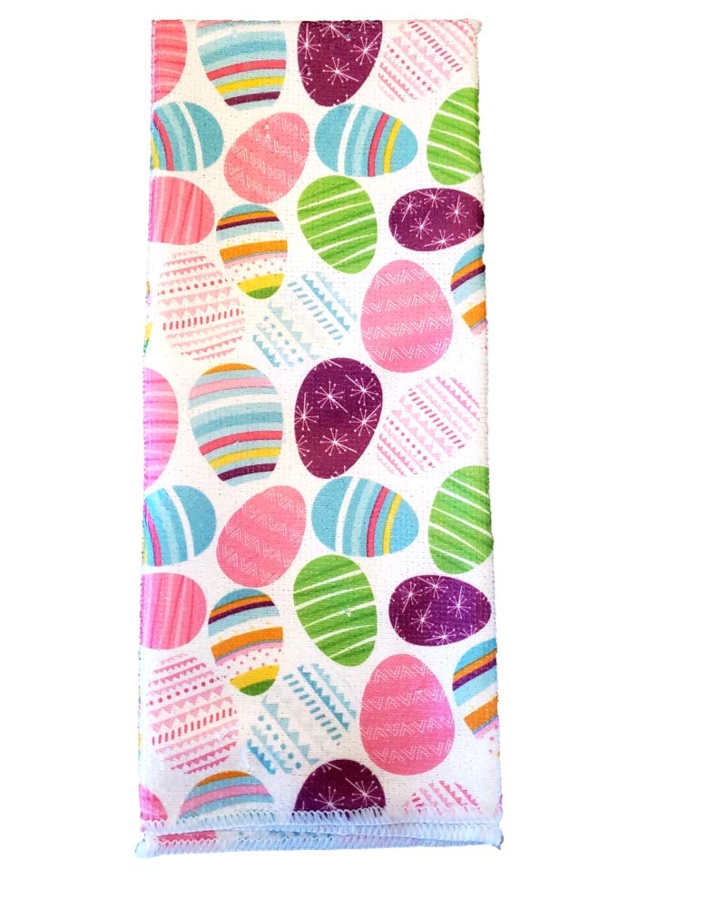 Easter Kitchen Towels Set of 2 - Bunny and Eggs Design - Absorbent Cotton Dish Towels for Holiday Decor, Spring Cleaning, and Easter Party Decorations