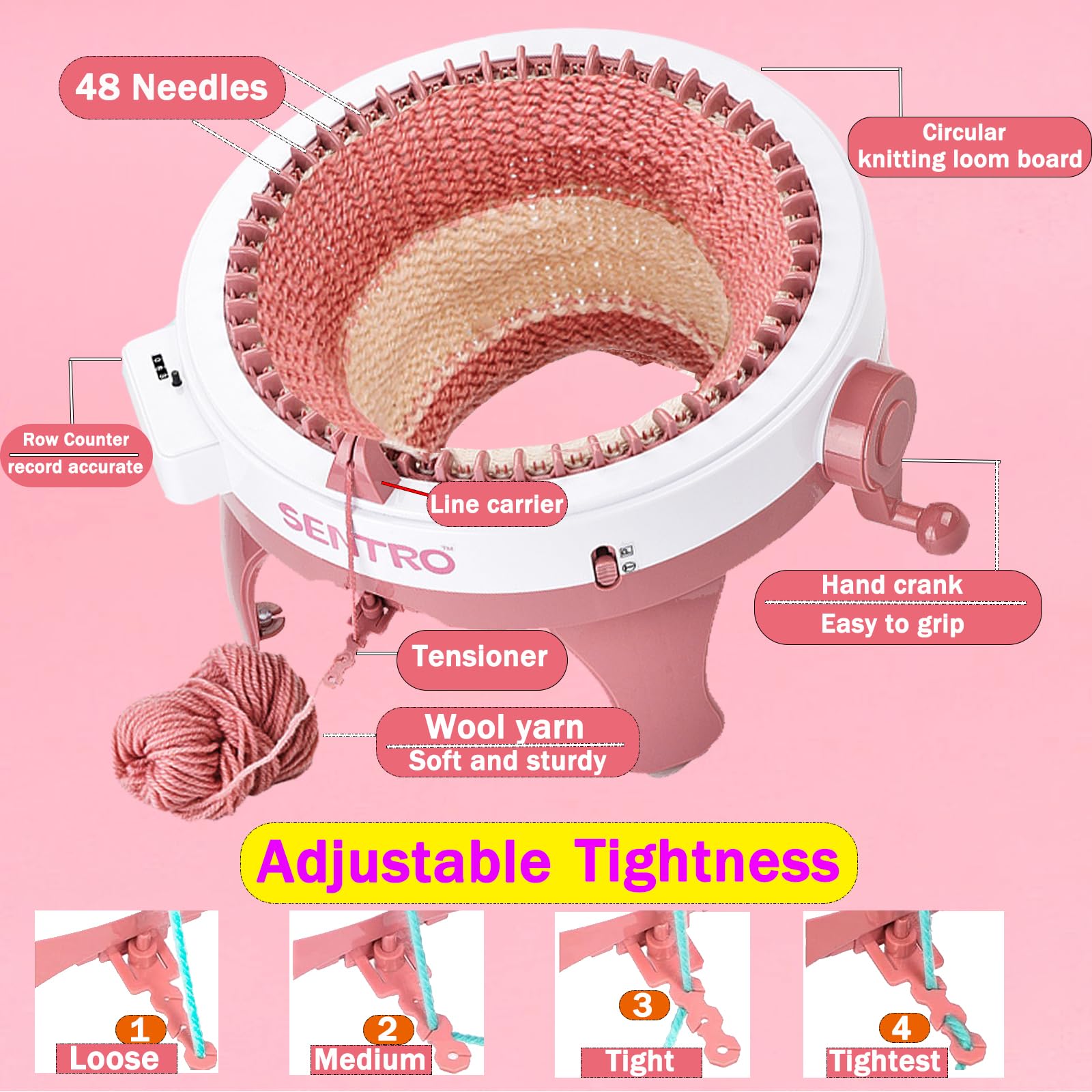 Sentro 48 Needle Knitting Loom Machine with Row Counter - Automatic Circular Knitting Machine for Adults & Beginners - Complete Kit for Making Hats, Scarves, Socks & Gloves - Perfect for DIY Crafts, Handmade Gifts & Home Knitting Projects