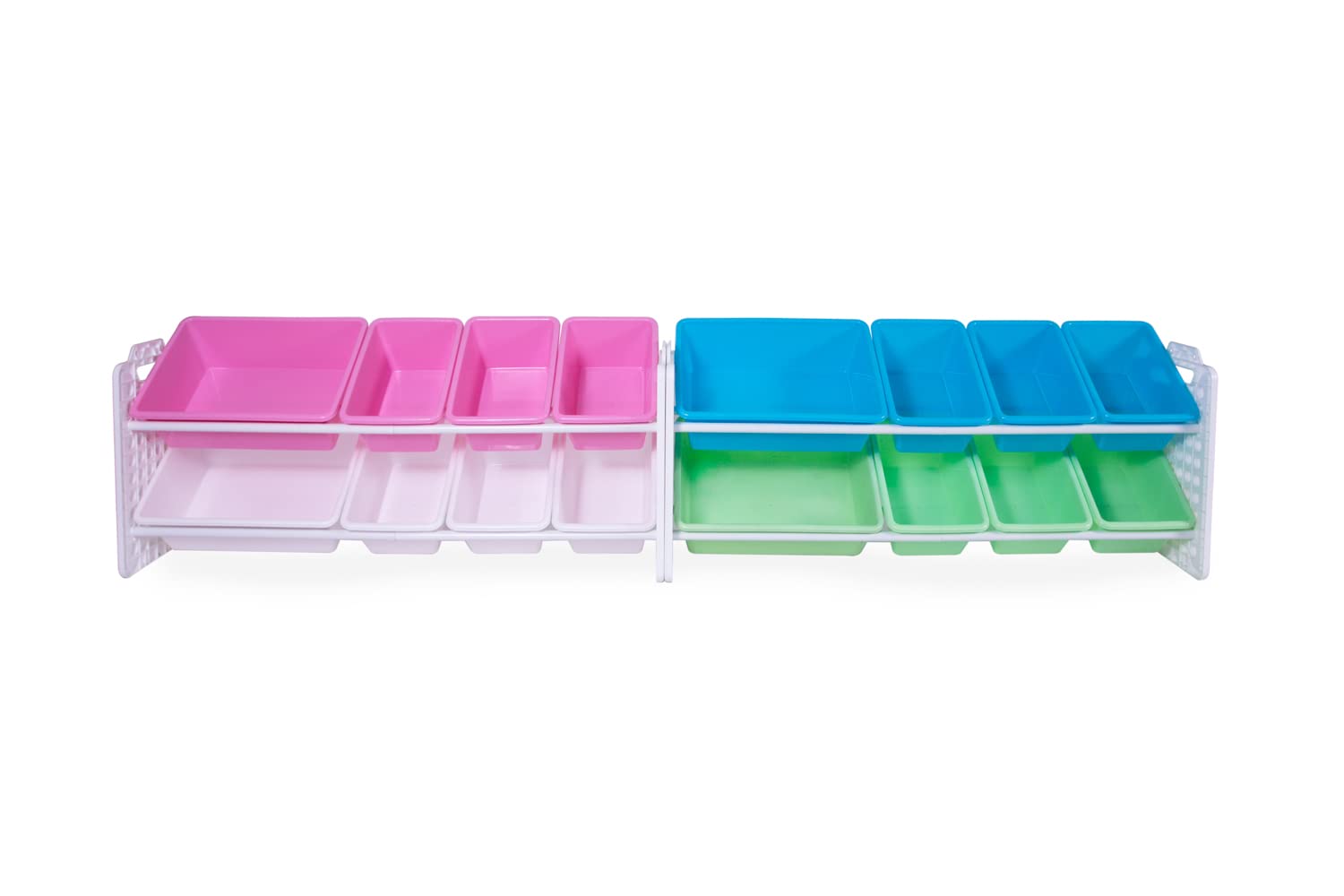 UNiPLAY 16-Bin Toy Storage Organizer with Removable Bins & Baseplate Frame - Kids Books, Building Blocks, School Supplies & Toys Storage Solution (Pink) - Perfect for Playrooms, Classrooms & Home Organization