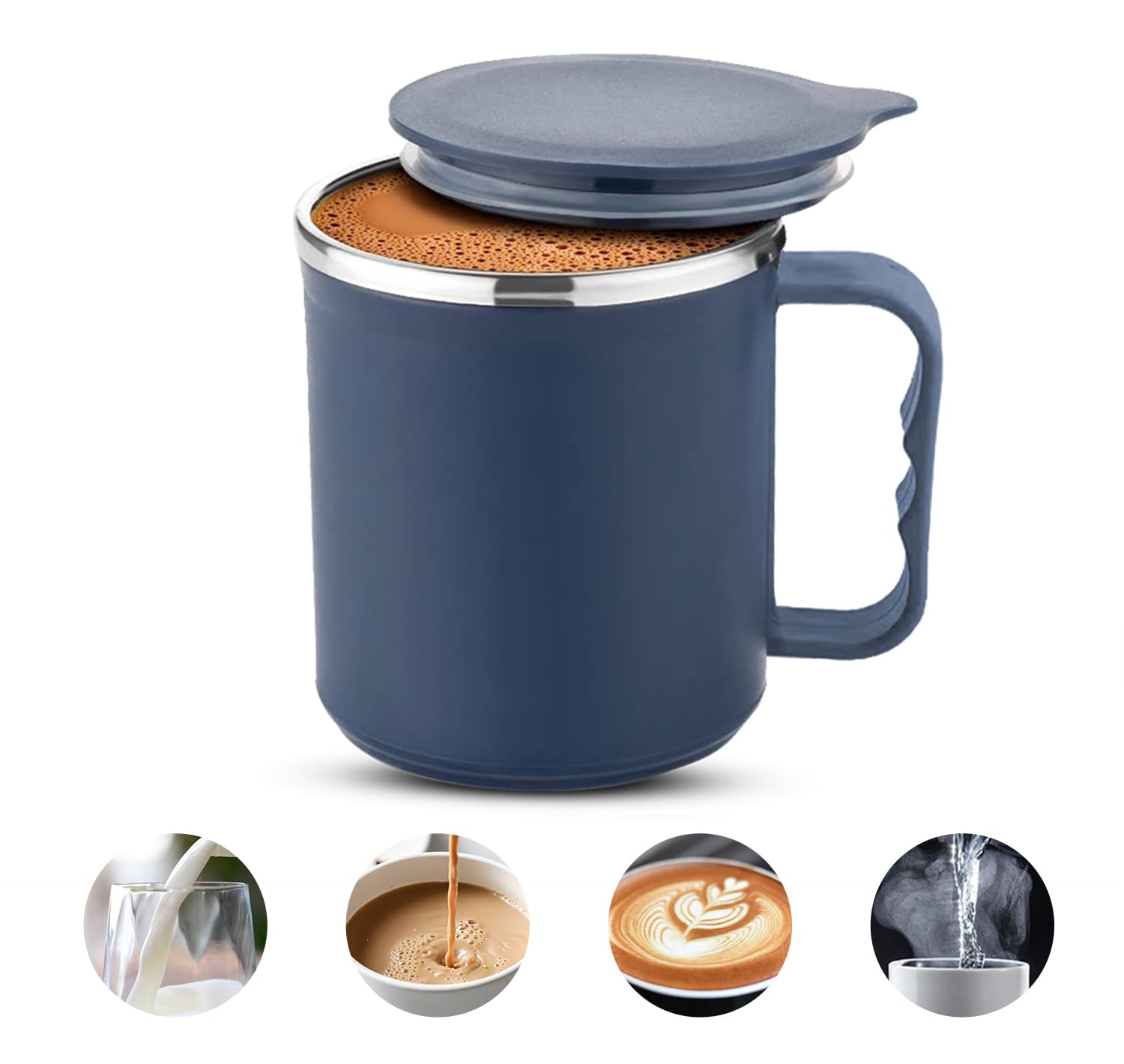 Premium Stainless Steel Insulated Coffee Mug with Lid - Double Wall Vacuum Thermos for Hot Tea, Milk & Beverages - Ideal for Home, Office, Restaurant & Travel - Leakproof & Durable - Gift Pack of 1