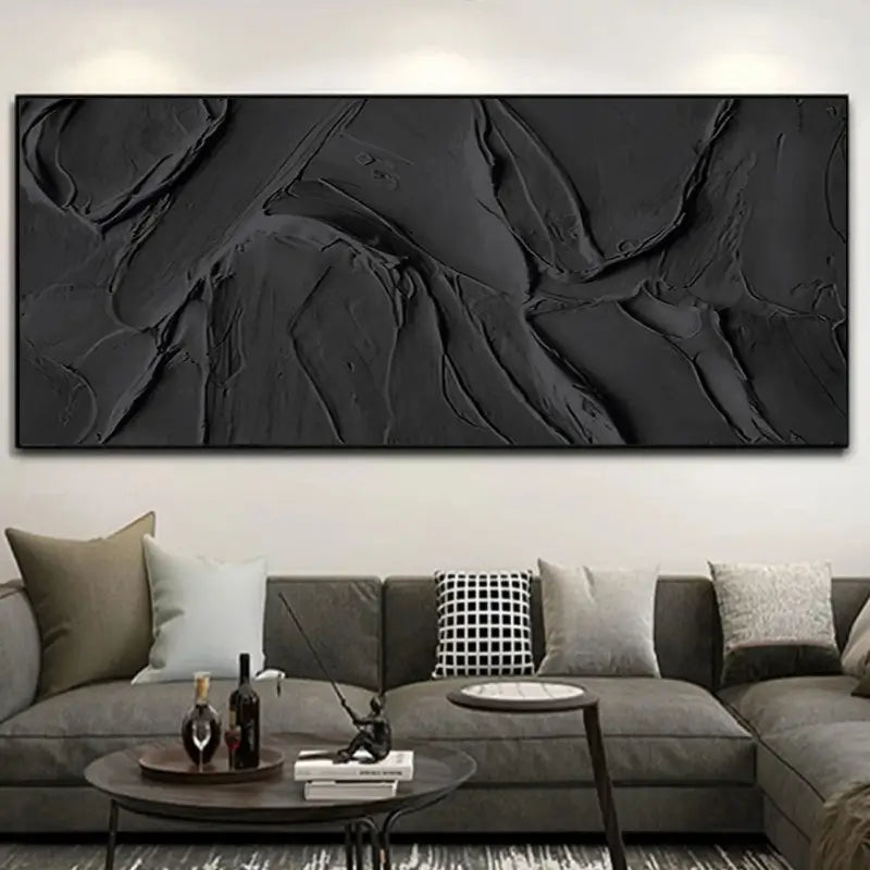 Black Plaster Art Minimalist Textured Painting - Modern Abstract Wall Decor for Living Room, Bedroom & Office | #MZ020