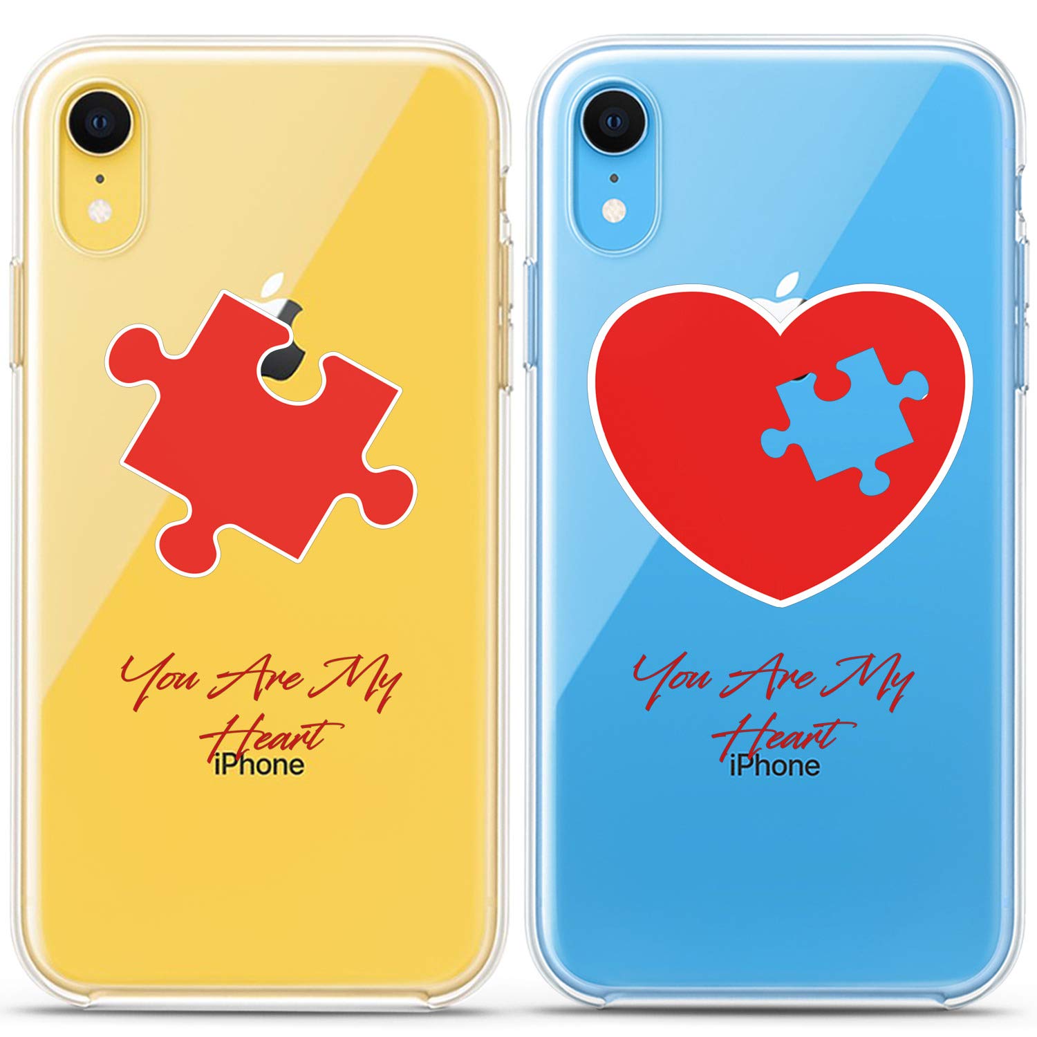 **Matching Couple iPhone Cases - Compatible with iPhone 16/15/14/13/12/11 Pro Max/Mini/XS/X/6s/8 Plus/7+/XR/10/SE/5 - Red Puzzle Quote Design - Anniversary Gift for Her - Cute Silicone Pair Cover for Boyfriend & Girlfriend - Perfect for Couples, Valentine's Day & Romantic Gifts**
