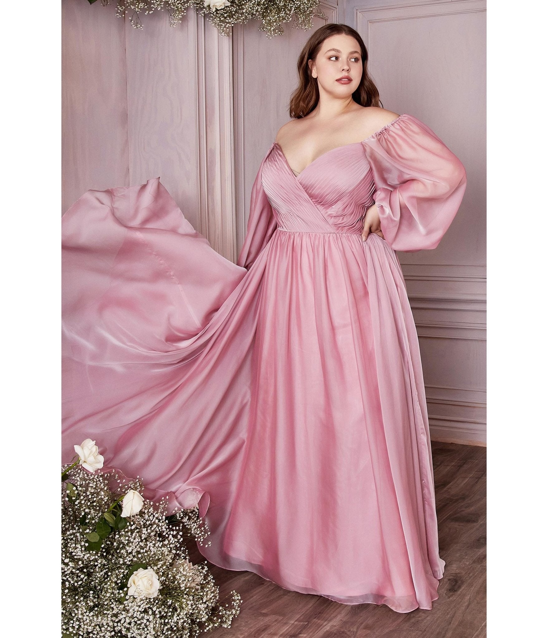 Ladivine by Cinderella Divine Plus Size Petal Blush Chiffon Sweetheart Bridesmaid Dress - Elegant Goddess Gown for Weddings, Prom & Formal Events