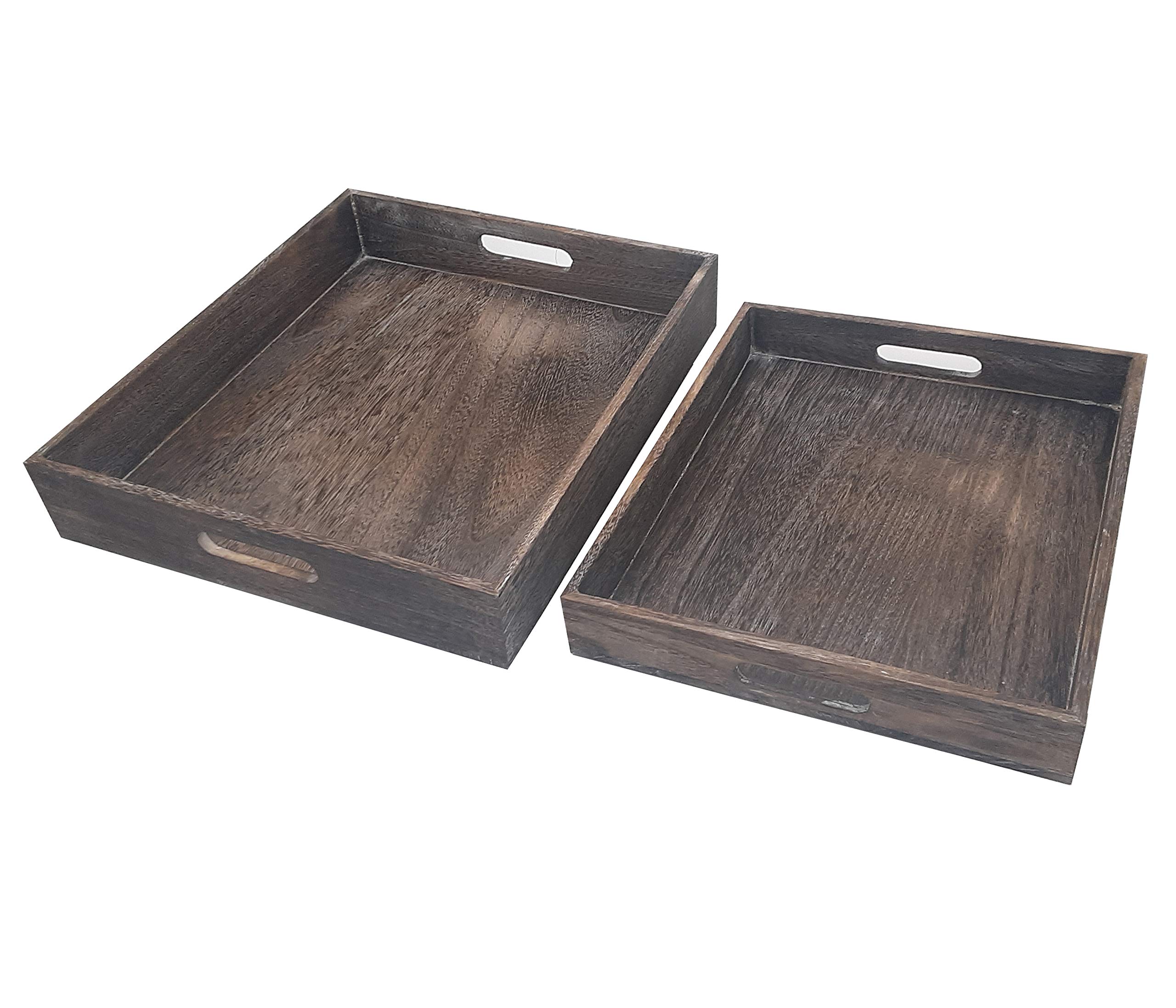 Admired By Nature Rustic Wooden Serving Tray - Farmhouse Coffee Table Decor, Ottoman Tray & Kitchen Gift with Gift Box | Perfect for Coffee Serving, Home Décor & Entertaining Guests
