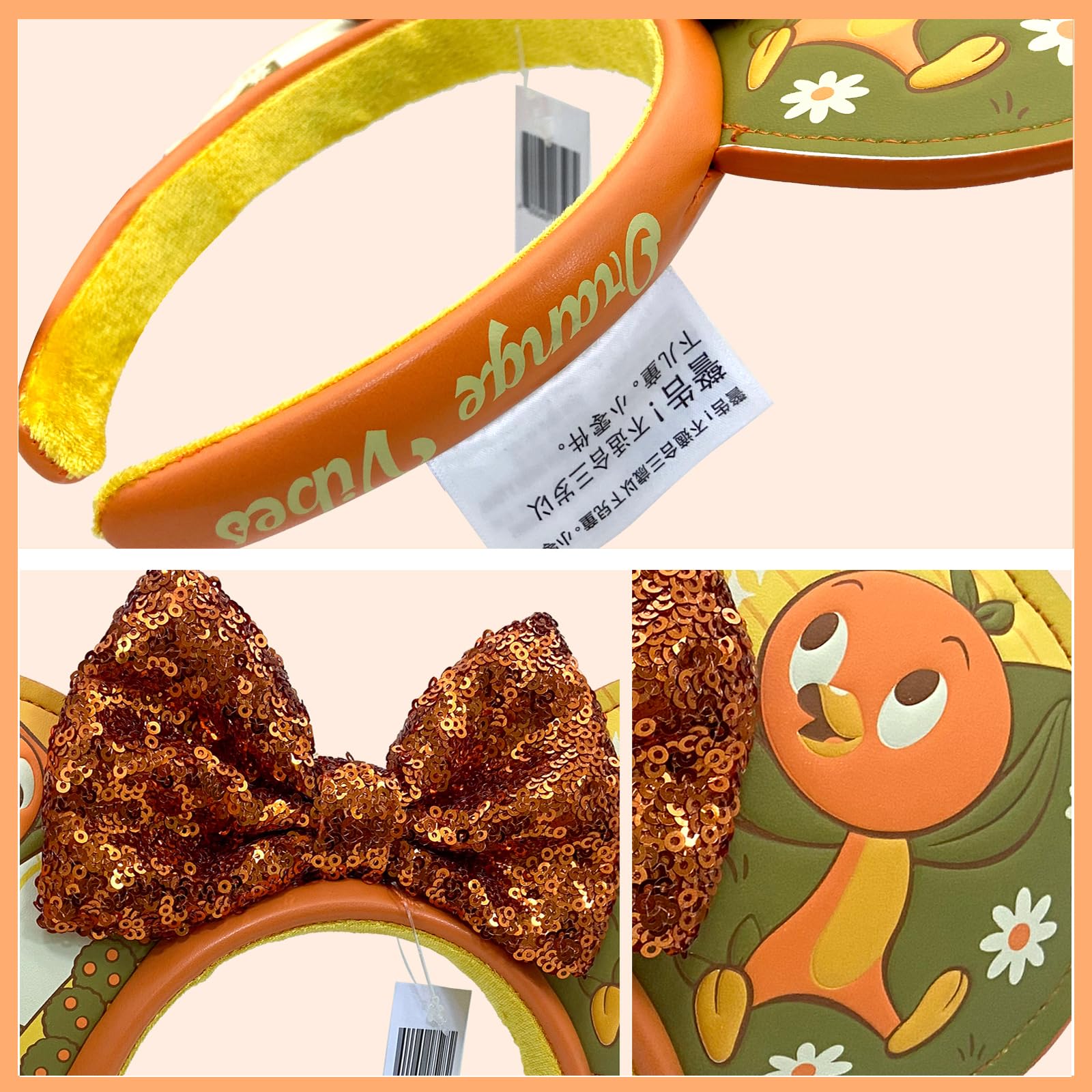 Disney-Inspired Mouse Ear Headbands with Bow & Flower - Elegant Garden Orange Bird Ear Headband for Girls & Women | Perfect for Halloween, Christmas, Cosplay, Princess Parties & Theme Park Visits