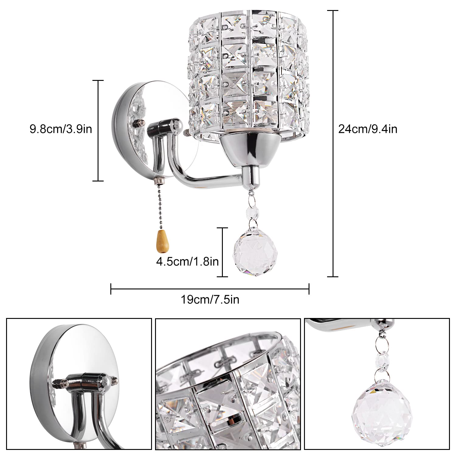 Modern Decorative Crystal Wall Sconces - Silver Wall Lamp with E26 Socket for 5W Bulb, Elegant Lighting Fixture for Living Room, Bathroom, Bedroom & Hallway - Perfect for Home Decor and Ambient Lighting
