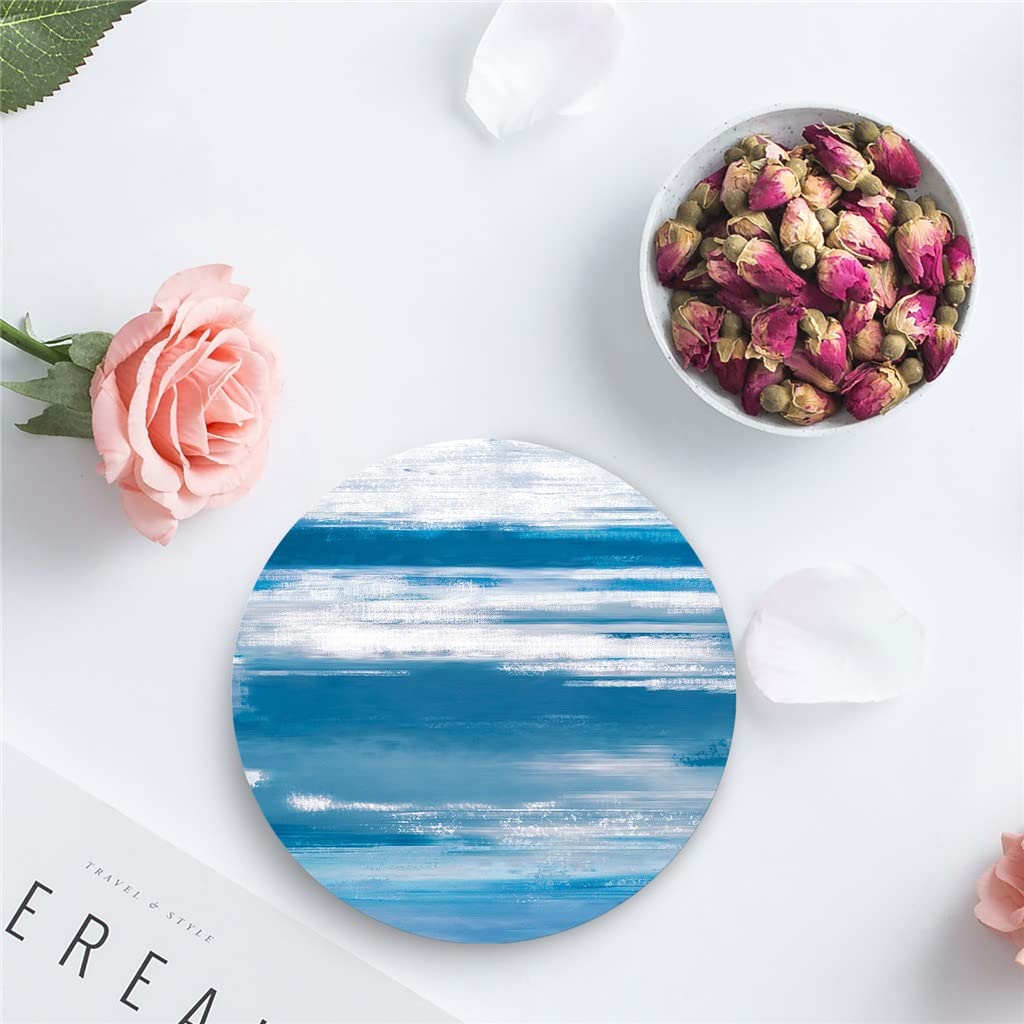 Blue Grey Textured Ceramic Coasters Set of 6 - Absorbent Drink Coasters for Coffee Tables, Kitchen Countertops & Dining Tables - Stylish Home Decor & Kitchen Accessories for Everyday Use & Entertaining