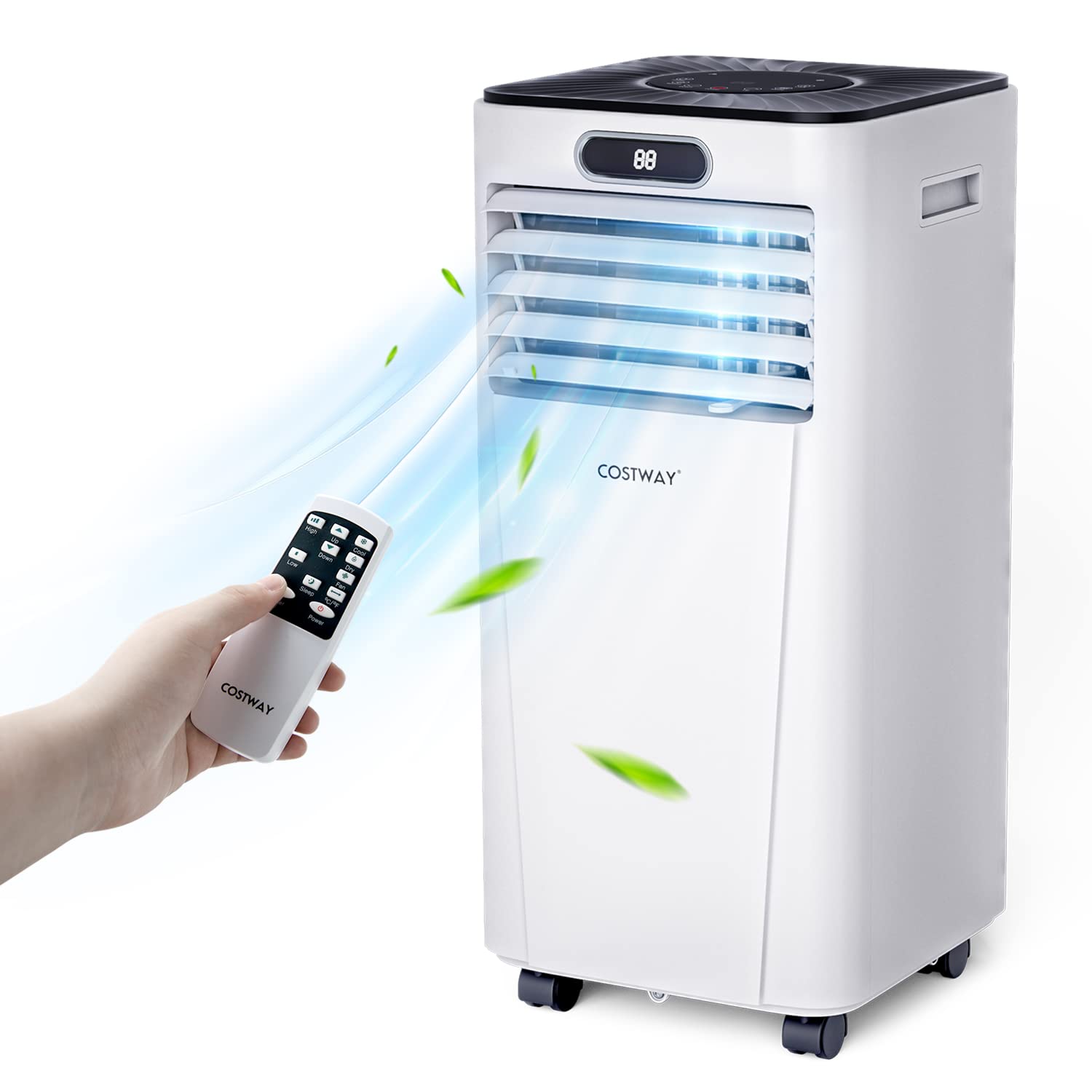 COSTWAY 10000BTU Portable Air Conditioner with Dehumidifier, 3-in-1 Cooling Fan & Sleep Mode, 2 Speed Settings, 24H Timer & Remote Control - Cools Rooms Up to 350 Sq.Ft (Window Kit Included, White) - Perfect for Bedrooms, Living Rooms & Home Offices