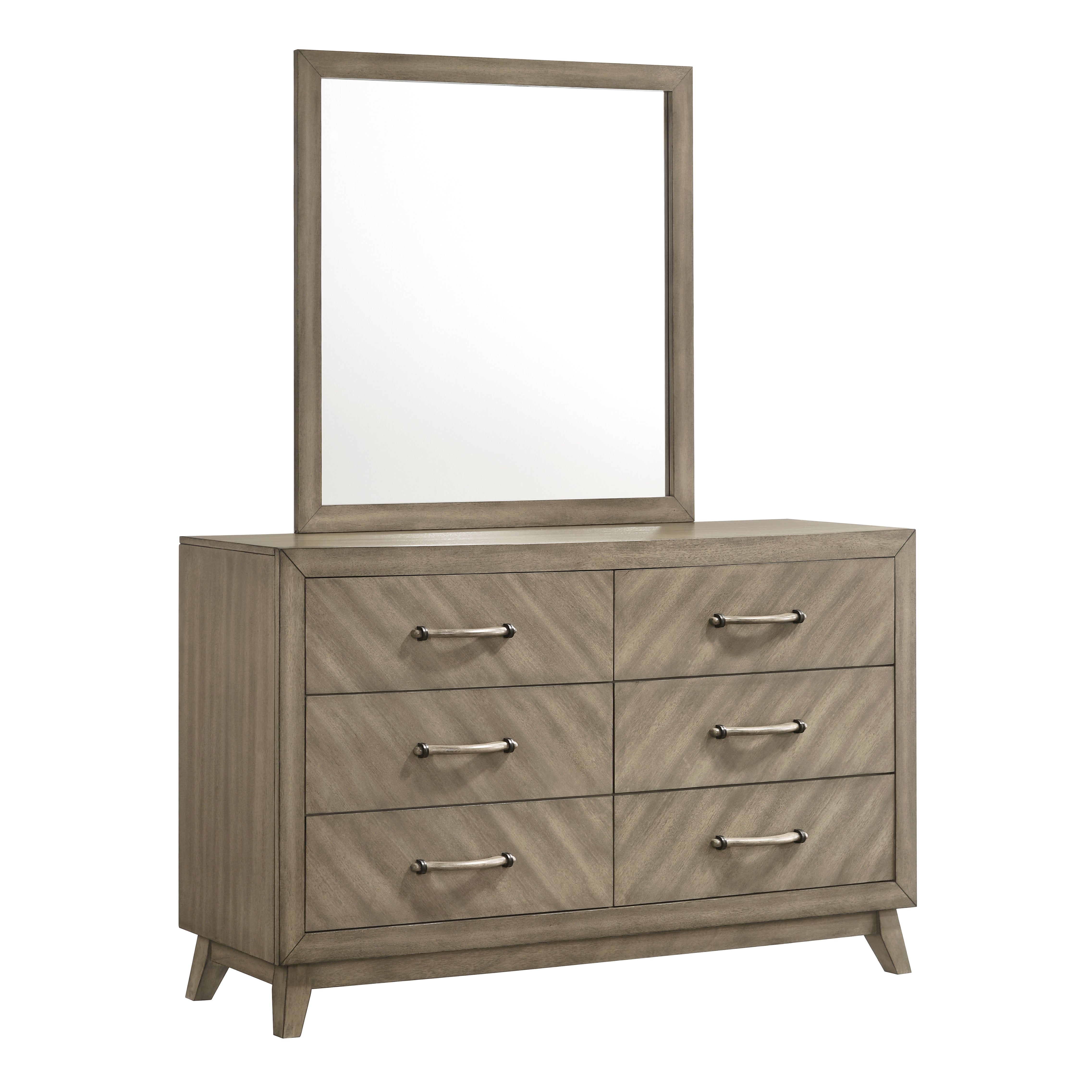 Roundhill Furniture Arena Contemporary 6-Drawer Dresser with Mirror in Antique Gray - Modern Bedroom Storage Solution for Home Organization & Decor