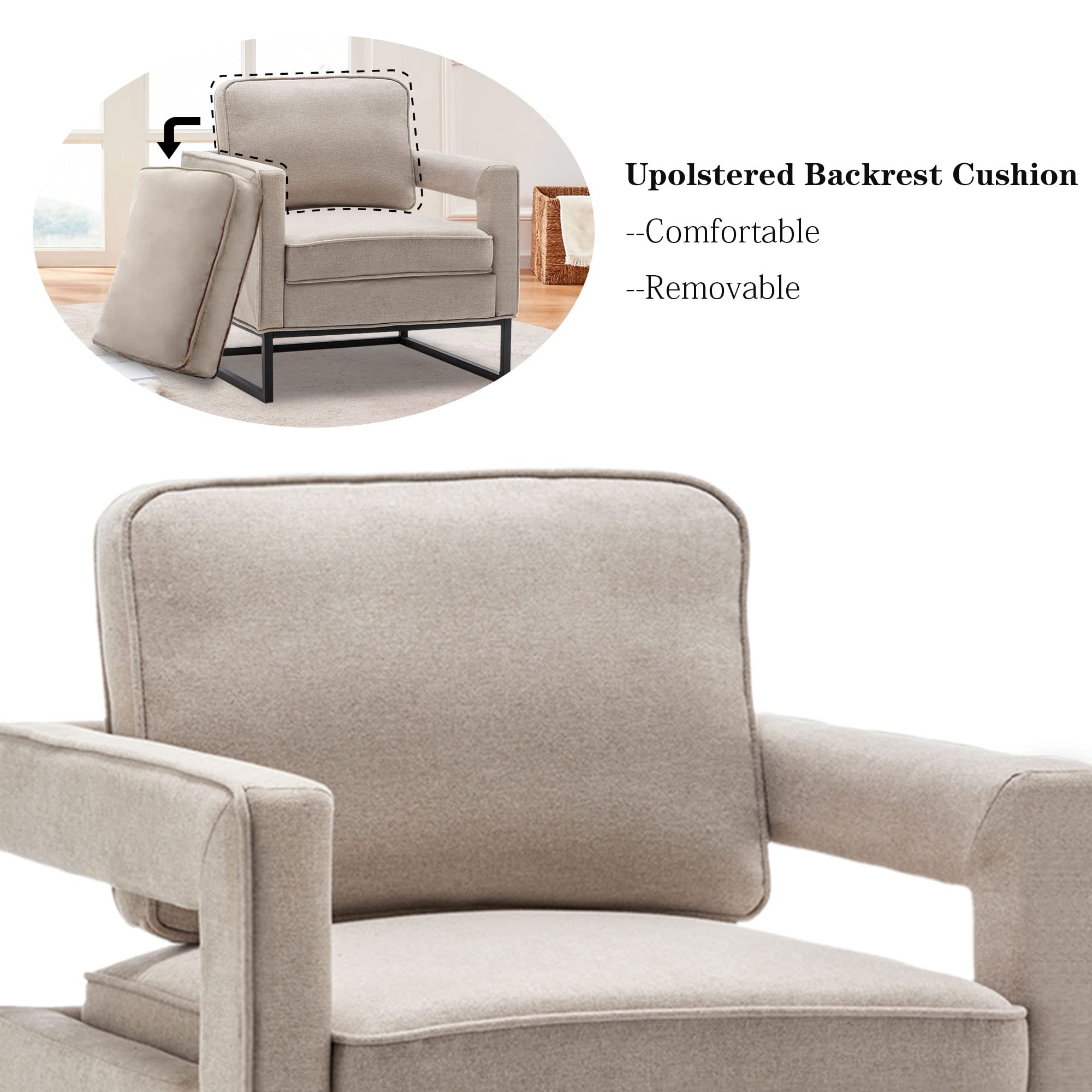 Modern Accent Chair Mid Century Armchair with Removable Cushion - Upholstered Lounge Chair for Living Room, Bedroom & Reception - Beige - Perfect for Relaxing, Reading or Adding Stylish Seating to Any Space
