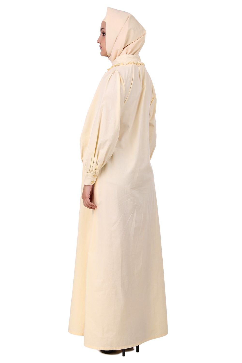 Front Open Cotton Cream Color Abaya - Modest Muslim Dress for Women - Perfect for Prayer, Mosque, and Everyday Wear