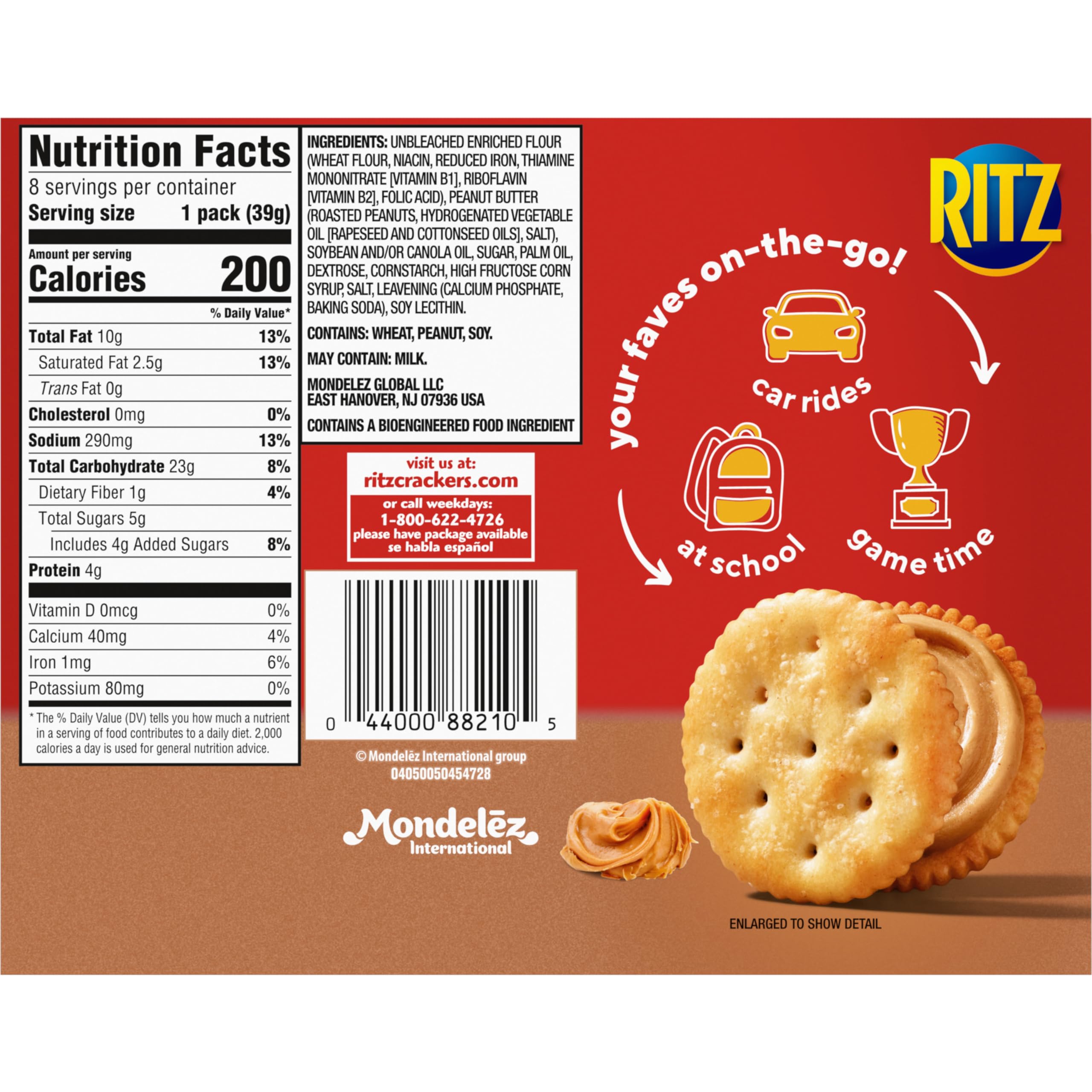 RITZ Peanut Butter Sandwich Crackers - 48 Individual Snack Packs (6 Boxes, 6 Crackers Each) - Perfect for School Lunches, Office Snacks & On-the-Go Treats
