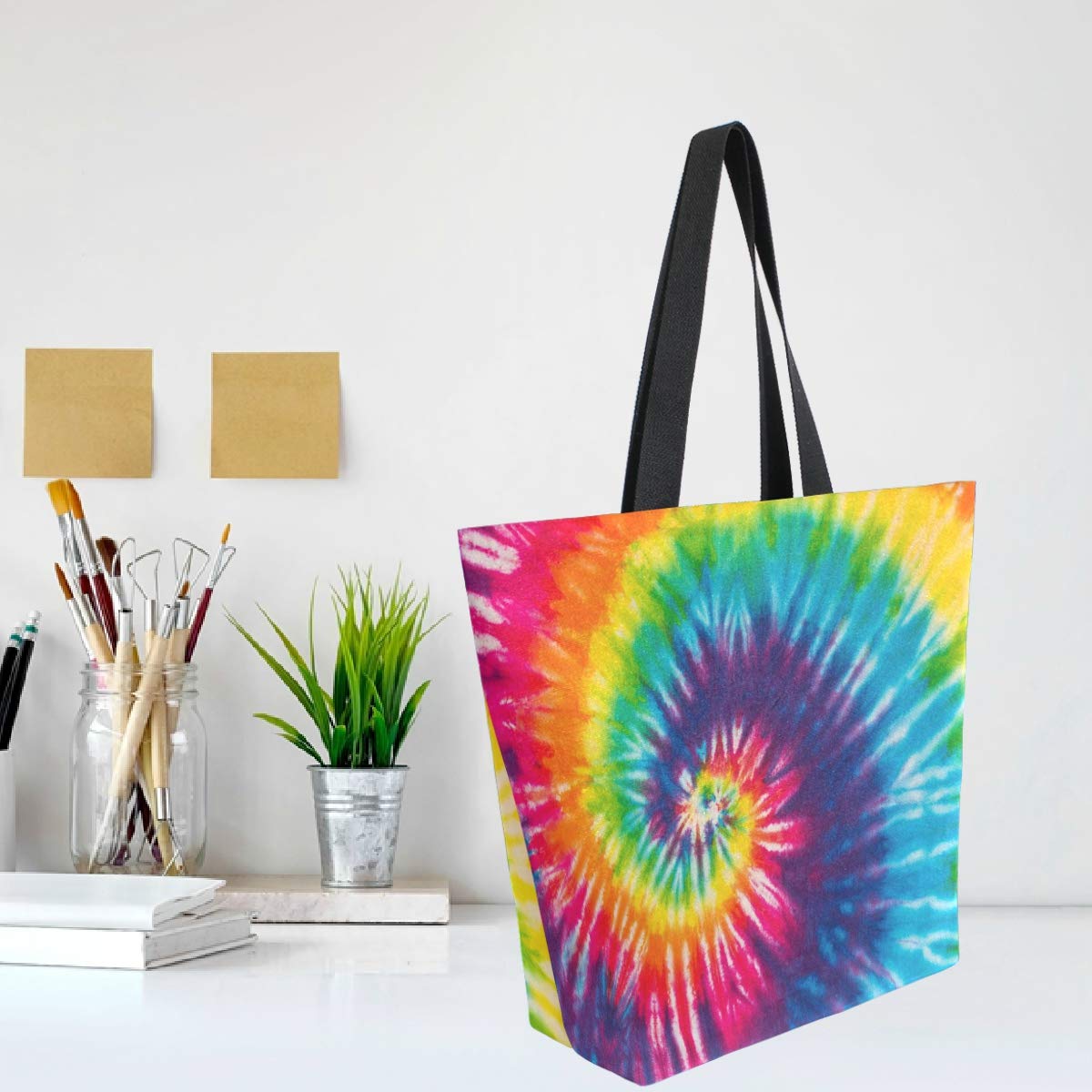 Pfrewn Tie Dye Canvas Tote Bag - Large Washable Shoulder Bag for Beach & Grocery Shopping