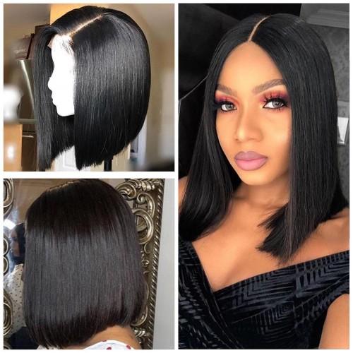 Bob Style Straight Lace Front Wig - Natural Black #1B Human Hair - Perfect for Cosplay, Daily Wear & Special Occasions