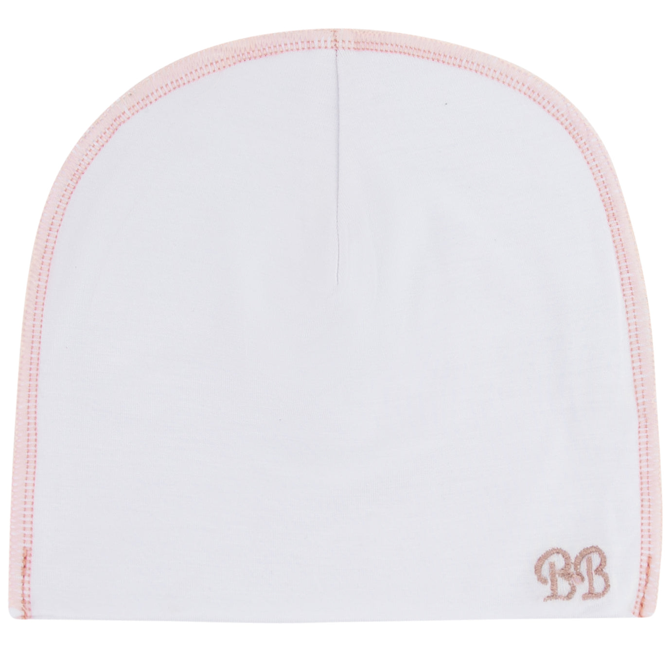 Soft Modal Baby Bandeau Beanie - White with Mauve Stitching - Perfect for Newborn Photoshoots, Winter Outfits & Gift Giving