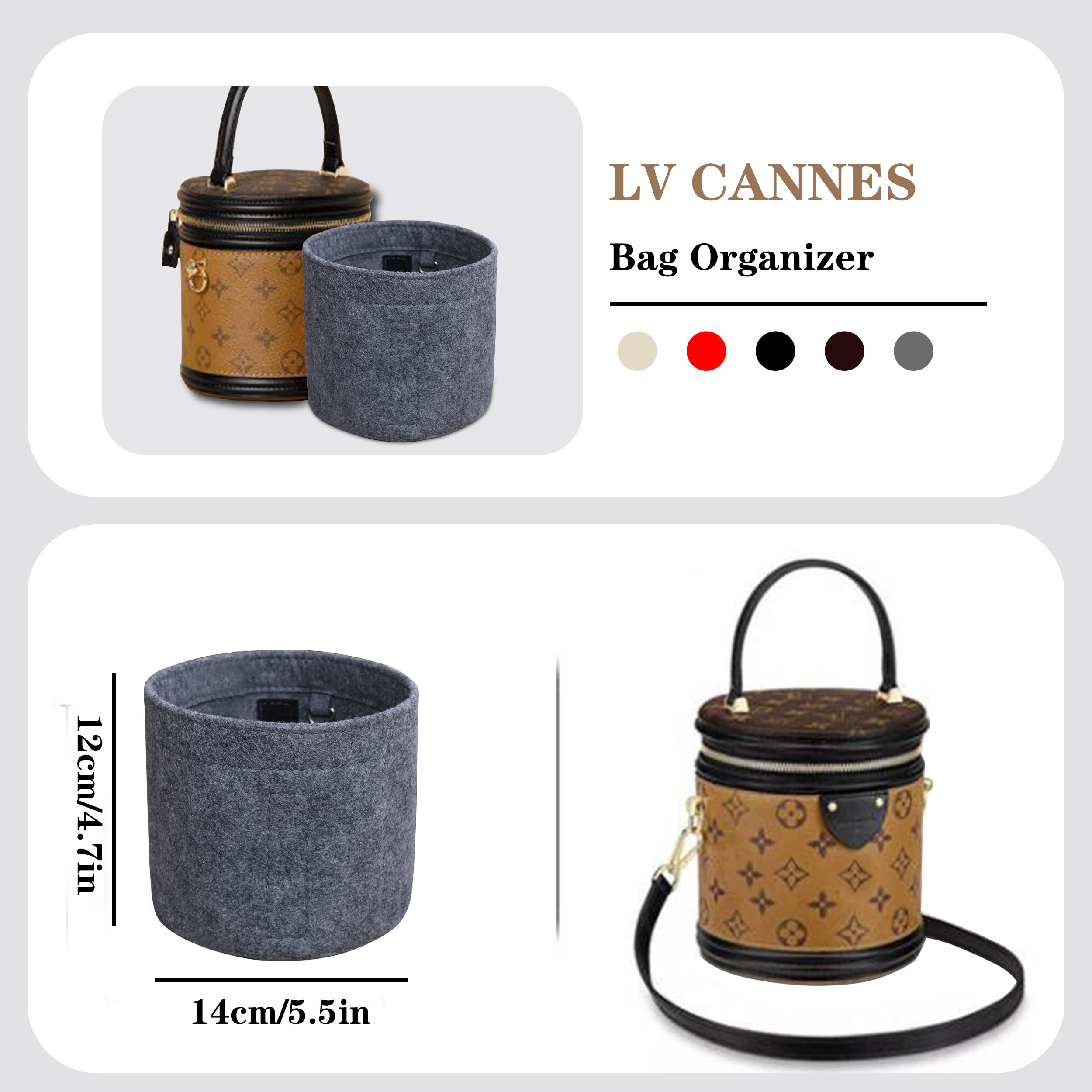 Soyizom Felt Cylinder Bucket Bag Organizer Insert with Detachable Pouch & Keychains - Perfect for Barrel Shaped Purses, Handbags, Travel & Daily Use (Grey)