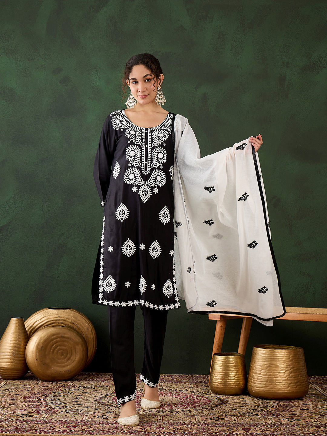 Elegant Black Designer Pant Suit with Chikankari Embroidery - Formal Office Wear & Wedding Guest Outfit for Women