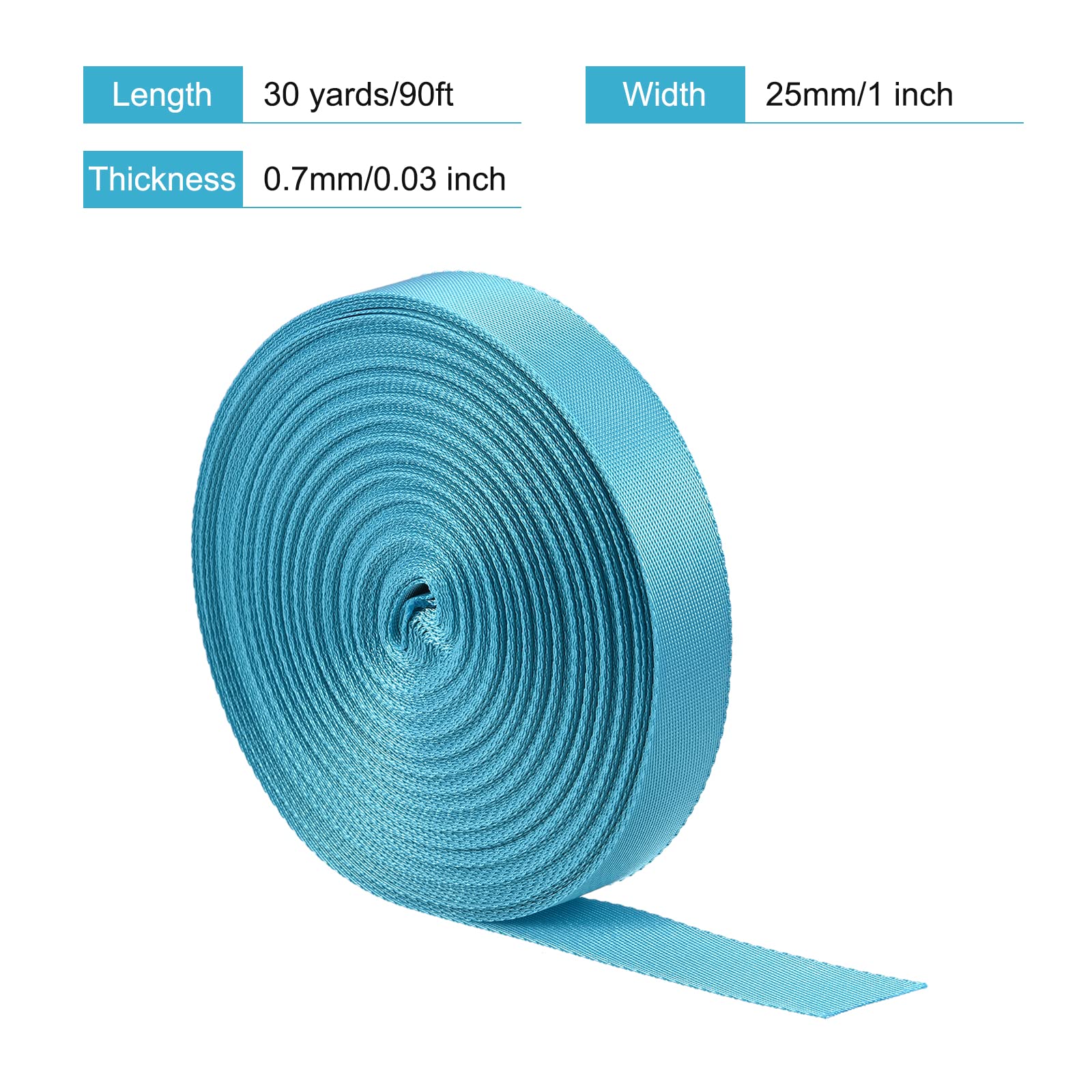 1 Inch x 30 Yards Flat Nylon Webbing Strap - Heavy Duty Lake Blue Polyester Webbing for Backpacks, Cargo Straps, Luggage Racks, DIY Projects & Outdoor Gear - Perfect for Camping, Hiking, Travel and Storage Organization