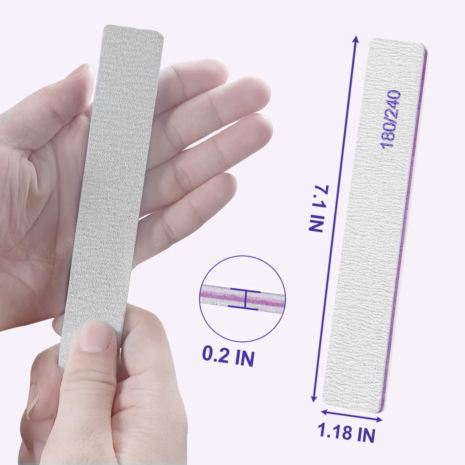 Professional 12-Pack Nail Files - 180/240 Grit Double Sided Emery Boards for Natural & Acrylic Nails - Reusable Manicure Tools for Home & Salon Use
