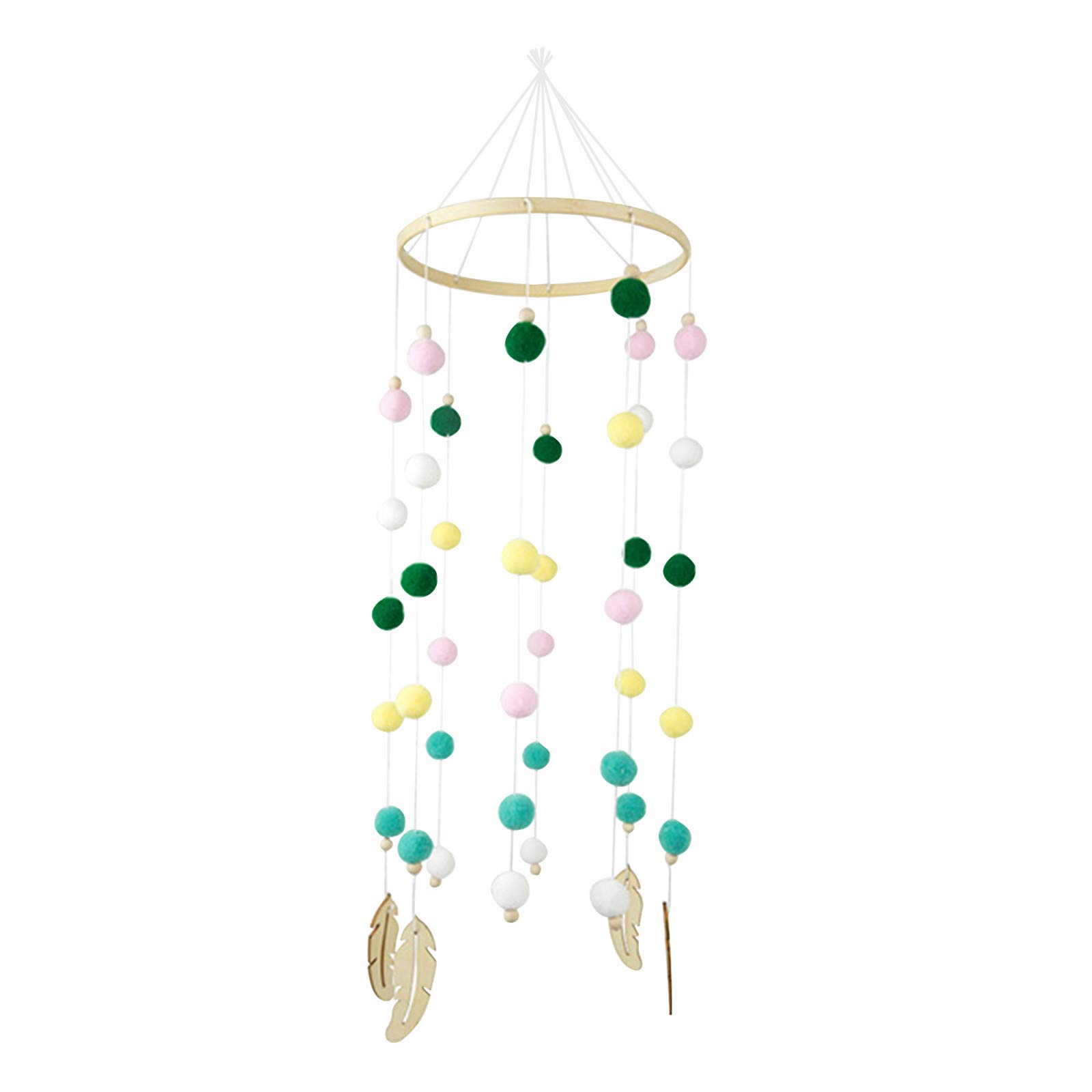 Solar Wind Chimes for Kids Room - Colorful Wood & Feather Hanging Chandelier, Outdoor/Indoor Home Decor - Perfect for Nursery, Garden, Patio & Birthday Party Decorations