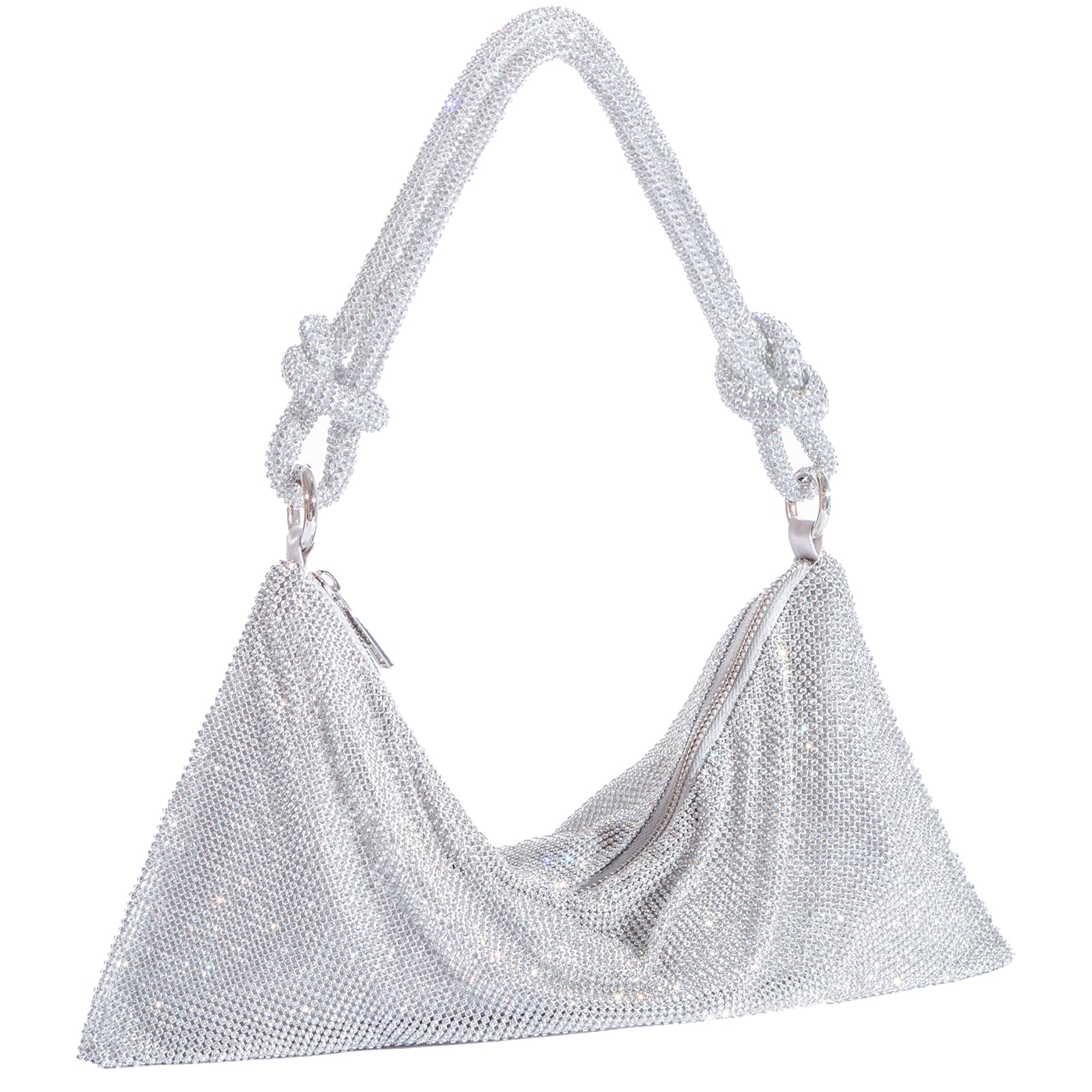 Sparkly Rhinestone Evening Bag for Women - Silver Glitter Prom Clutch, Hobo Handbag for Parties, Weddings & Special Occasions