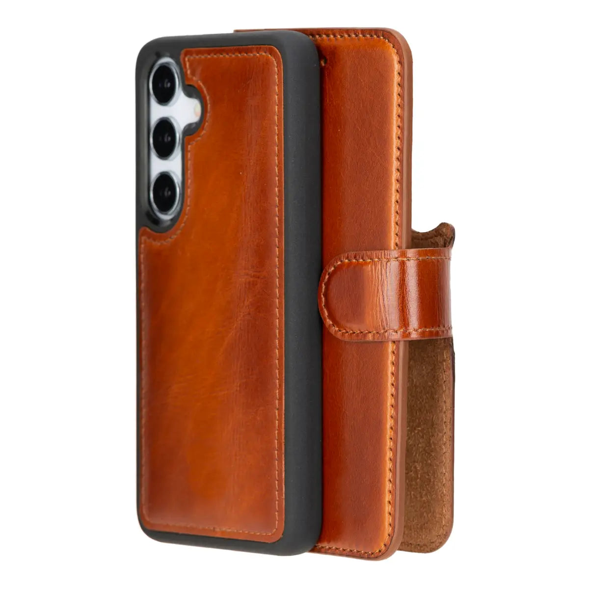 Premium Burnished Tan Magnetic Leather Wallet Case for Samsung Galaxy S25 - Slim Protective Cover with Card Slots | Perfect for Business, Travel & Everyday Use