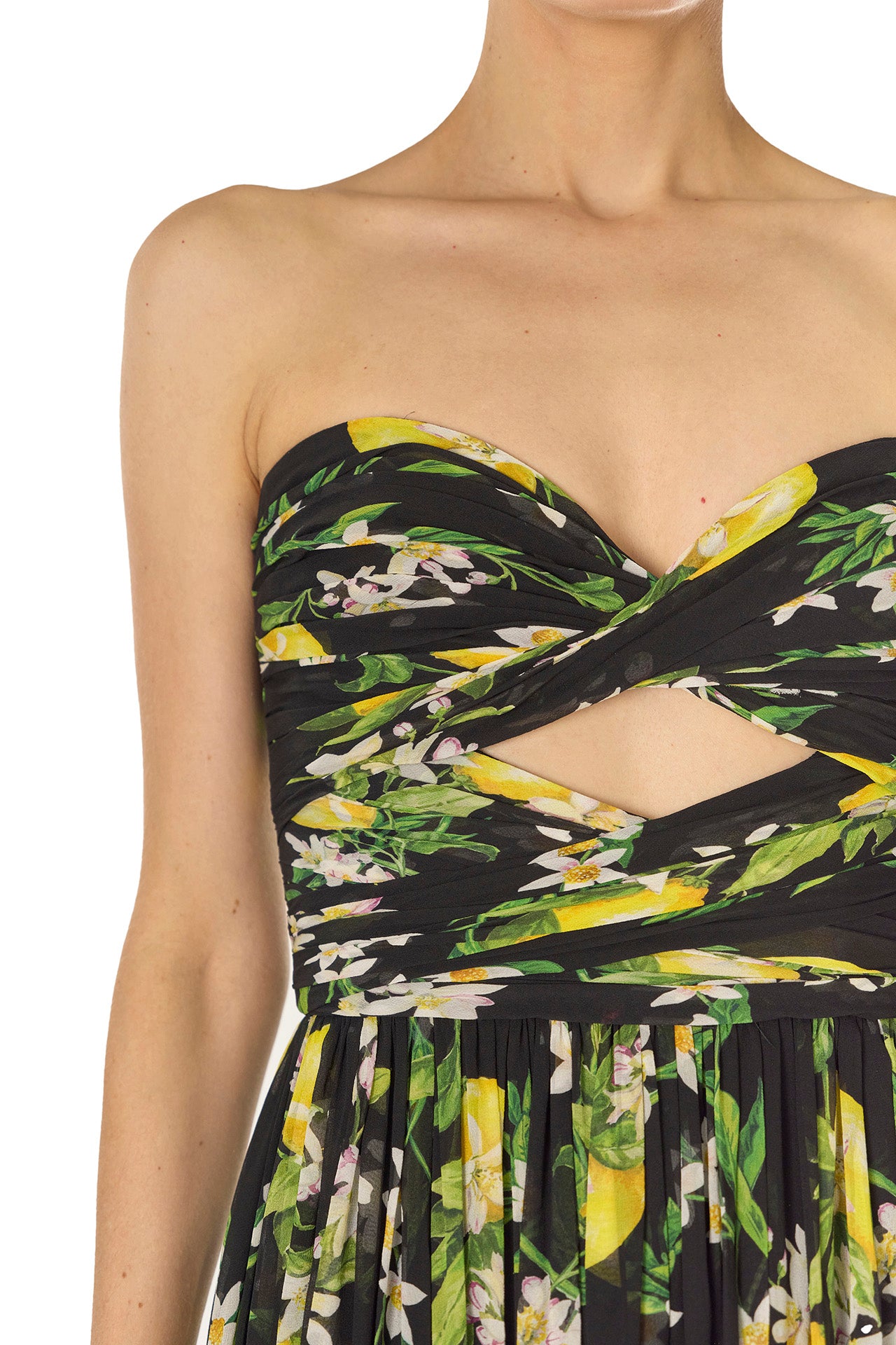 Elegant Strapless Lemon Floral Gown for Women - Summer Beach Wedding Dress, Boho Maxi Dress for Party, Vacation & Special Occasions