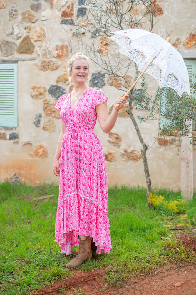 Elegant Karen Pink Dress for Women - Floral Print Summer Party Dress - Perfect for Weddings, Parties & Special Occasions